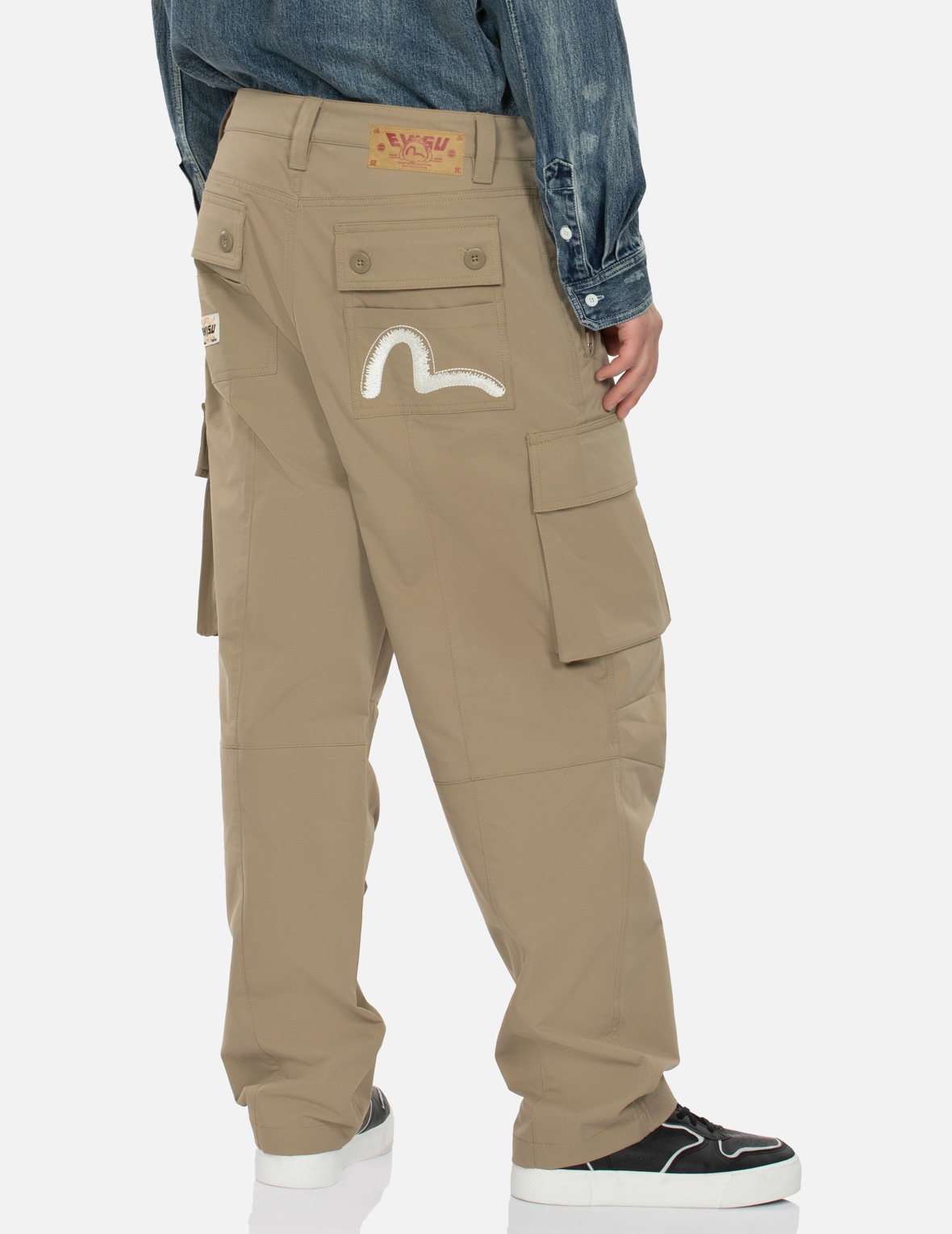 KAMON AND SEAGULL EMBROIDERY LOOSE FIT CARGO PANTS - 6