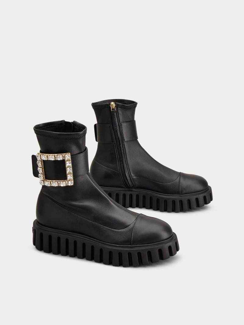 Viv' Go-Thick Rhinestone Buckle Stretch Ankle Boots in Soft Leather 3