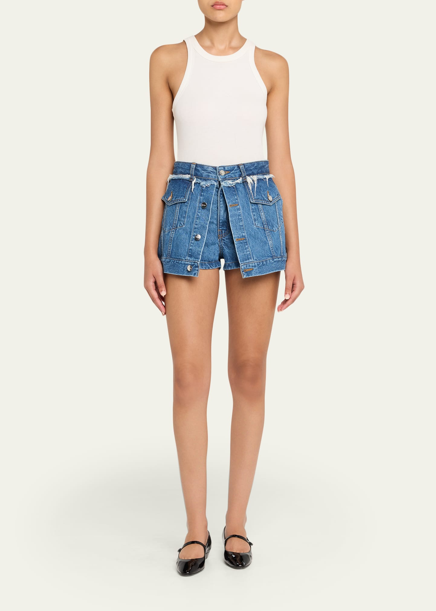 Layered Denim Shorts - 2
