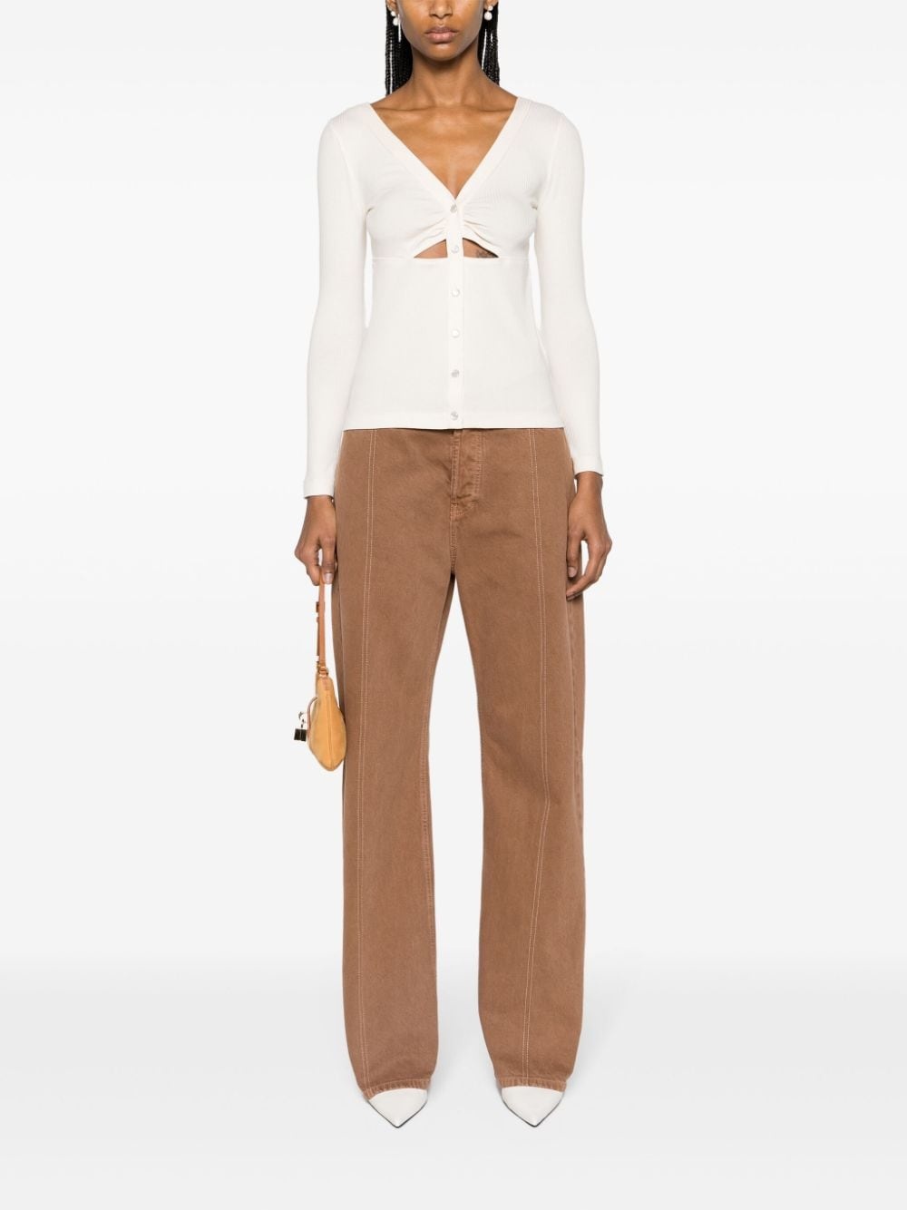 cut-out detailed ribbed top - 2