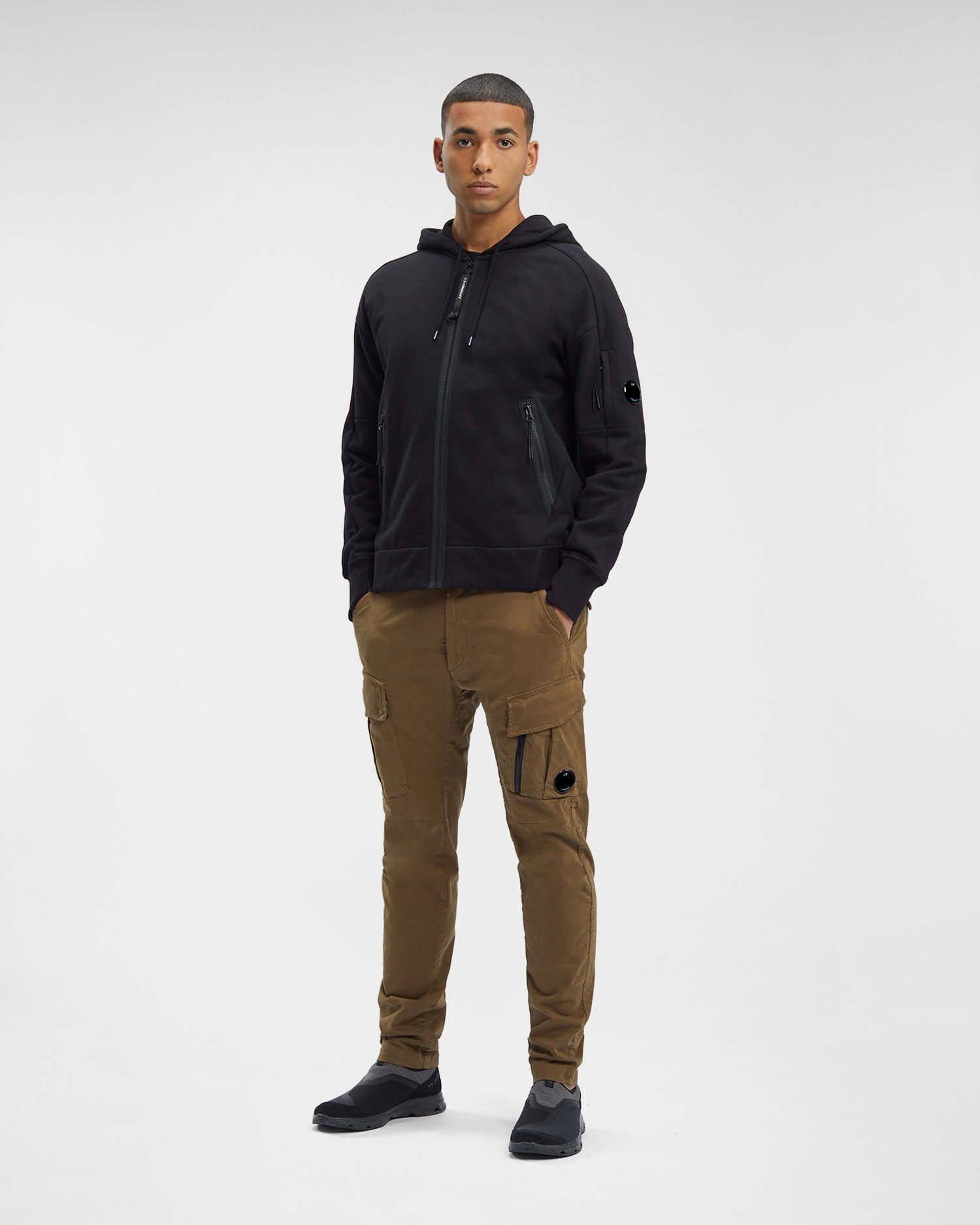 Diagonal Raised Fleece Zipped Lens Hoodie - 6
