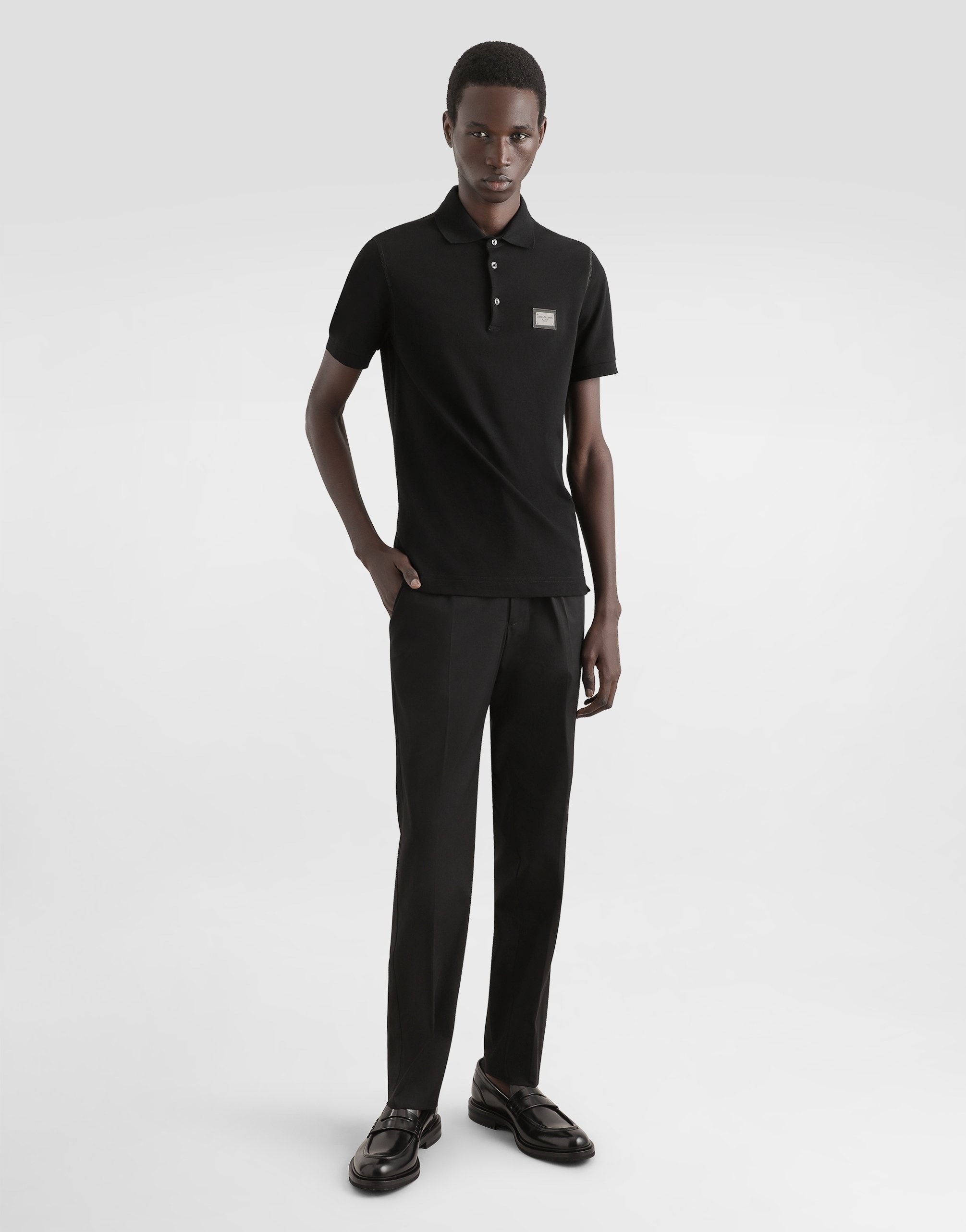 Stretch cotton pants with branded tag - 2