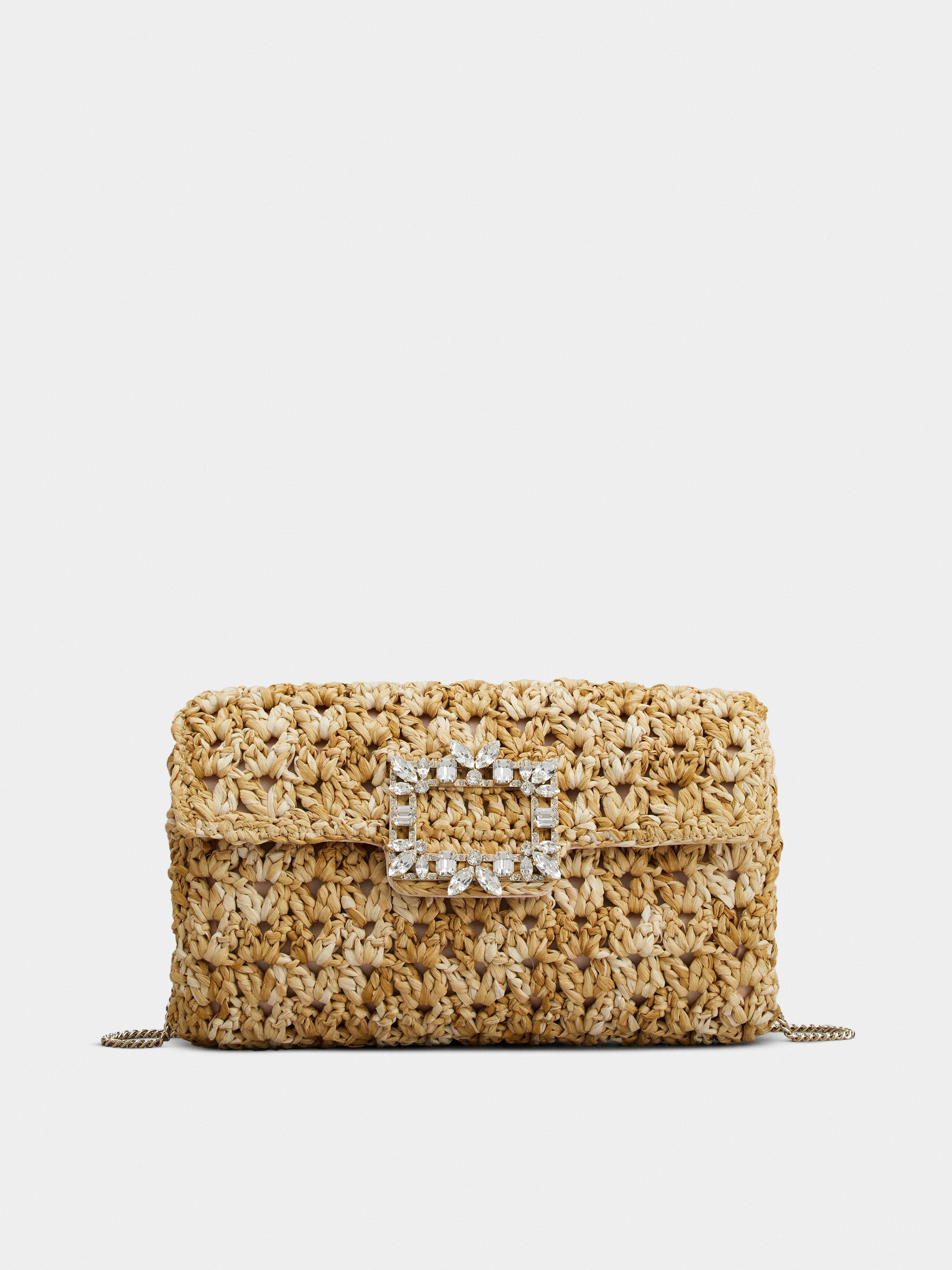 Broche Vivier Buckle Crochet Clutch in Raffia - 1