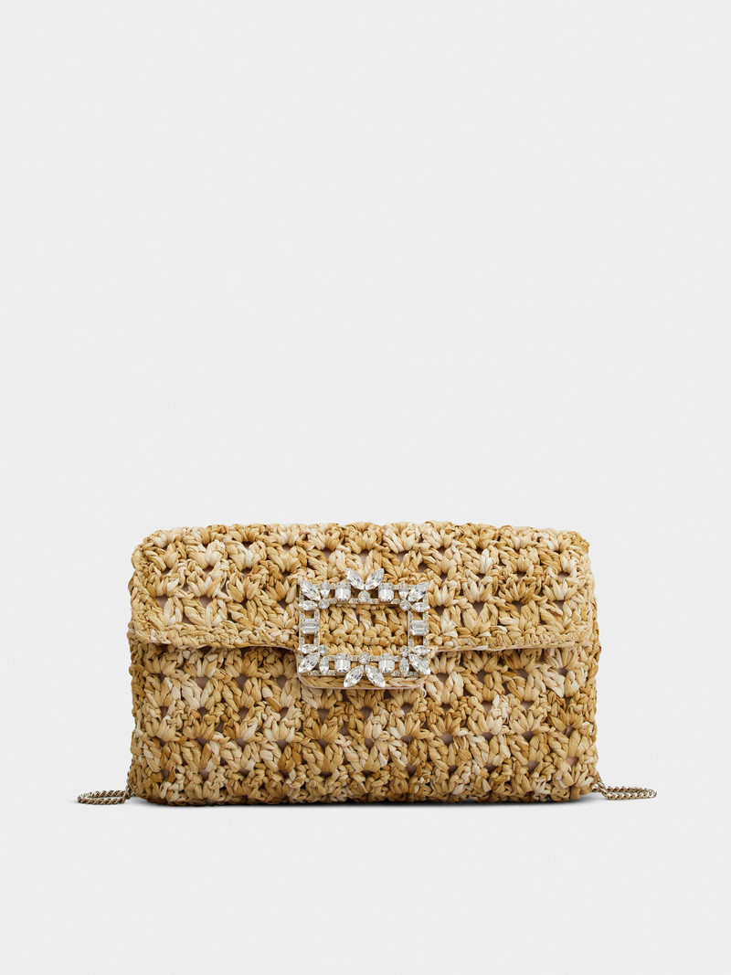 Broche Vivier Buckle Crochet Clutch in Raffia 1