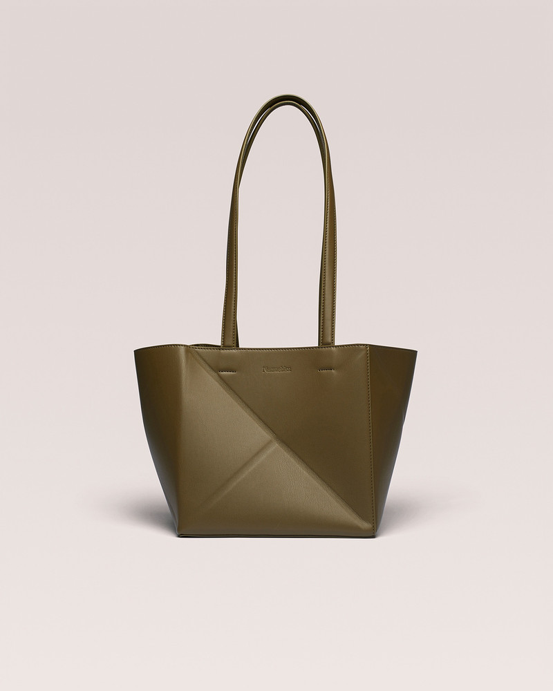 THE ORIGAMI TOTE - Vegan nappa leather midi tote - Khaki 1