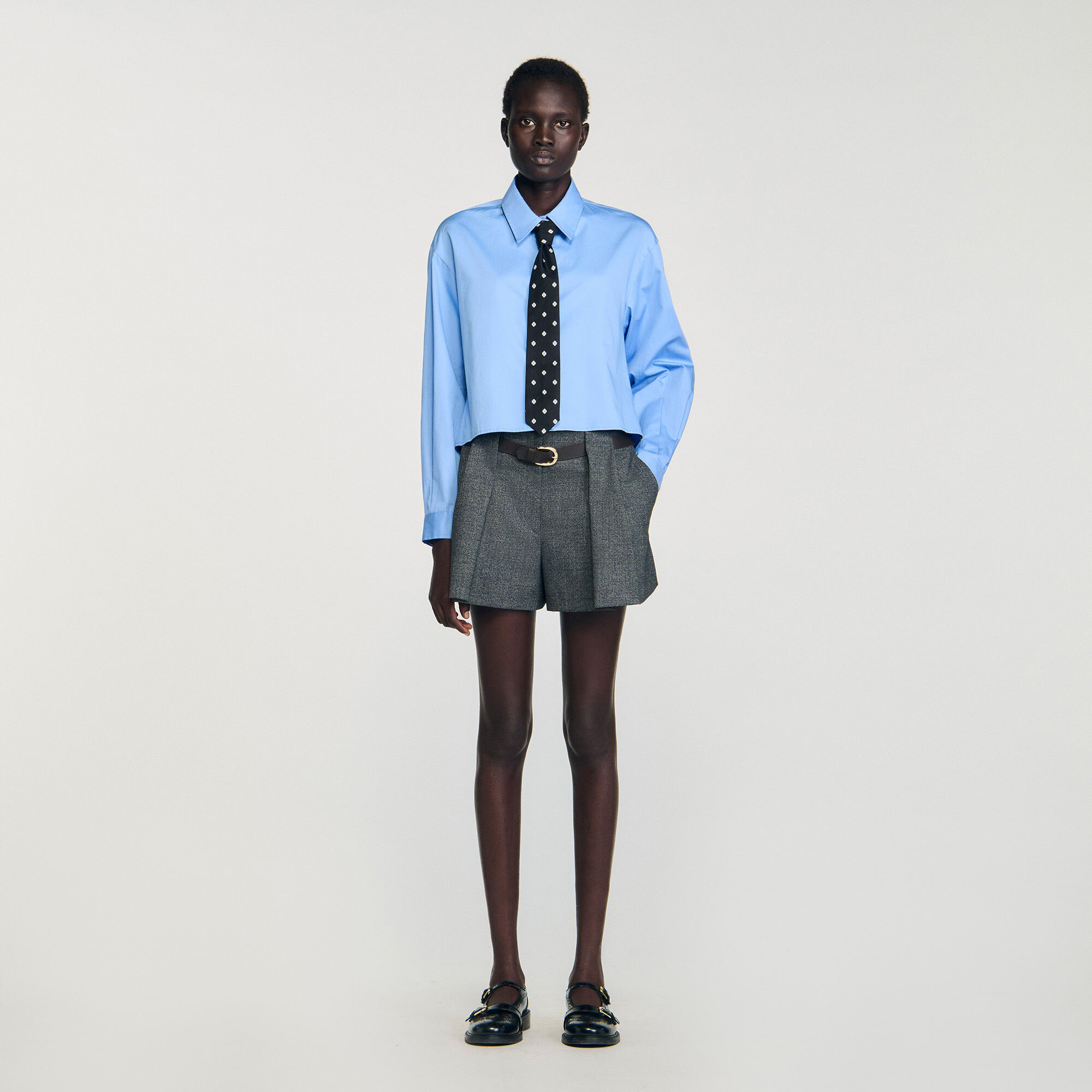 CROPPED SHIRT WITH DETACHABLE TIE - 1