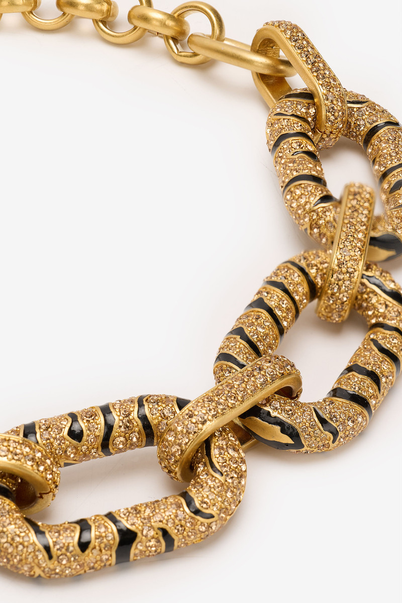 Chain Necklace With Crystals And Tiger Skin Pattern 4