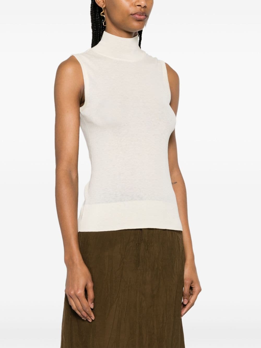 mock-neck sleeveless knitted top - 3
