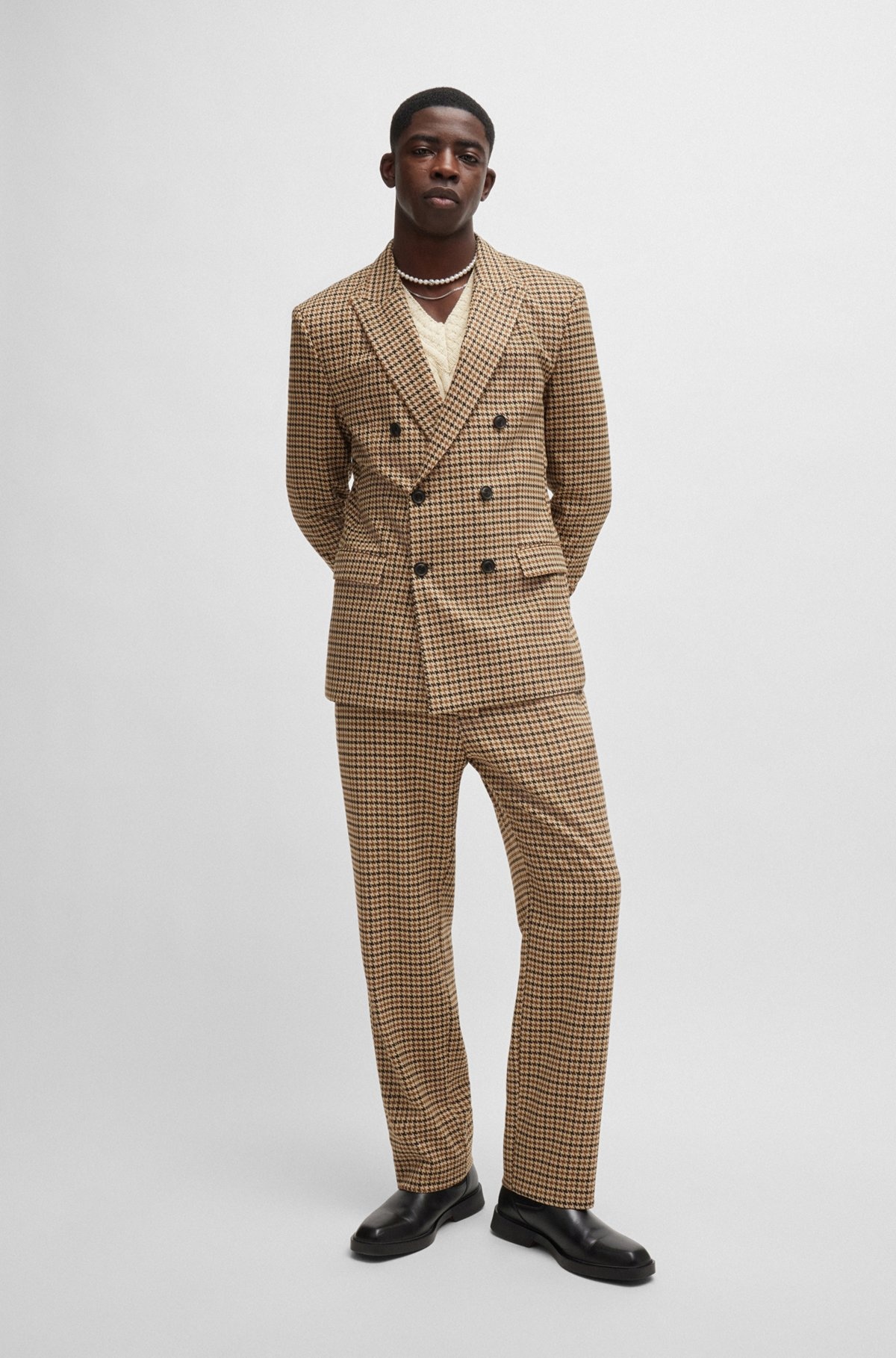 MODERN-FIT TROUSERS IN HOUNDSTOOTH STRETCH MATERIAL - 3