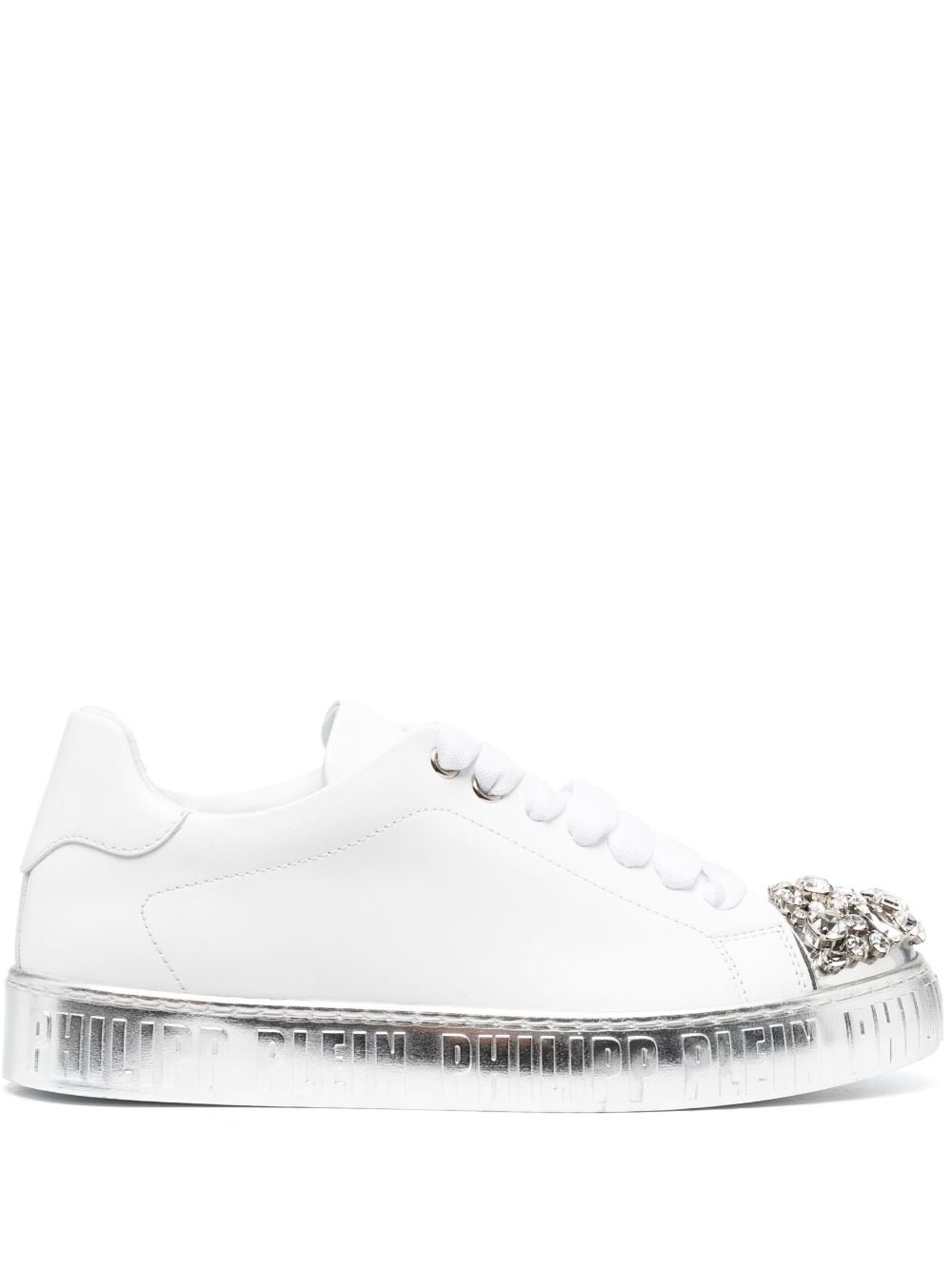 crystal-embellished lace-up leather sneakers - 1