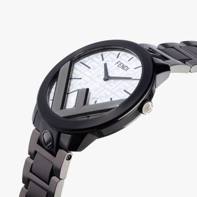 FENDI 41 mm stainless steel round case with glossy and satin-finish black PVD coating, with tone on tone s outlook