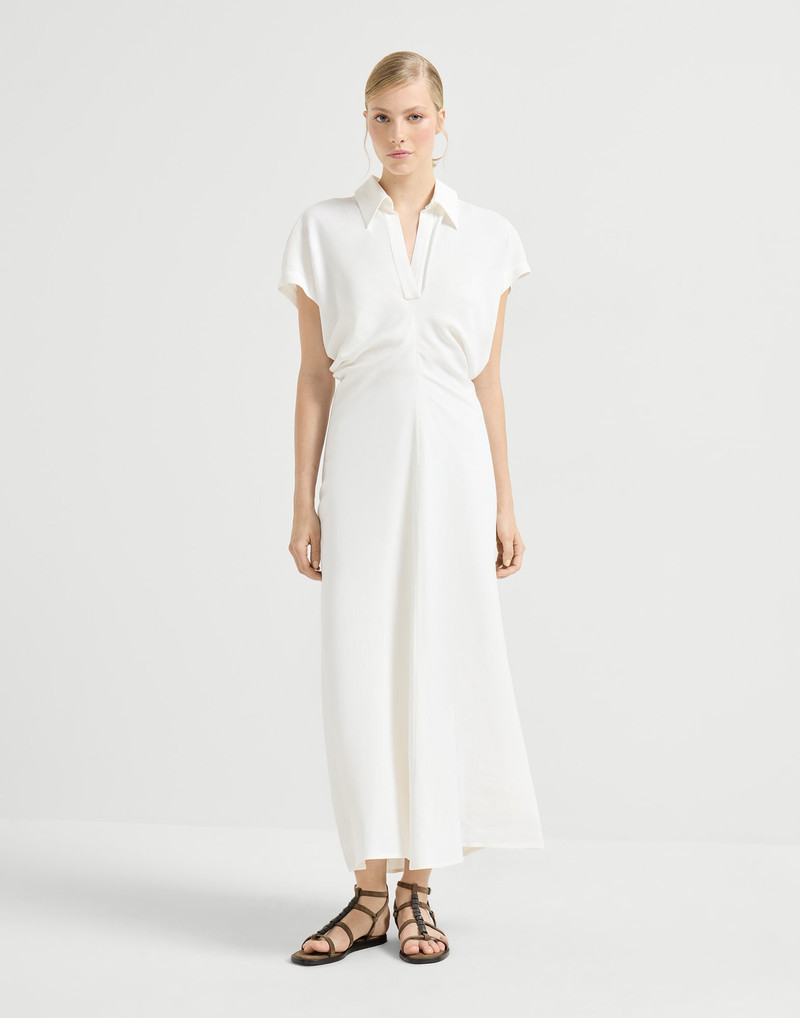 Viscose and linen fluid twill dress with monili 2