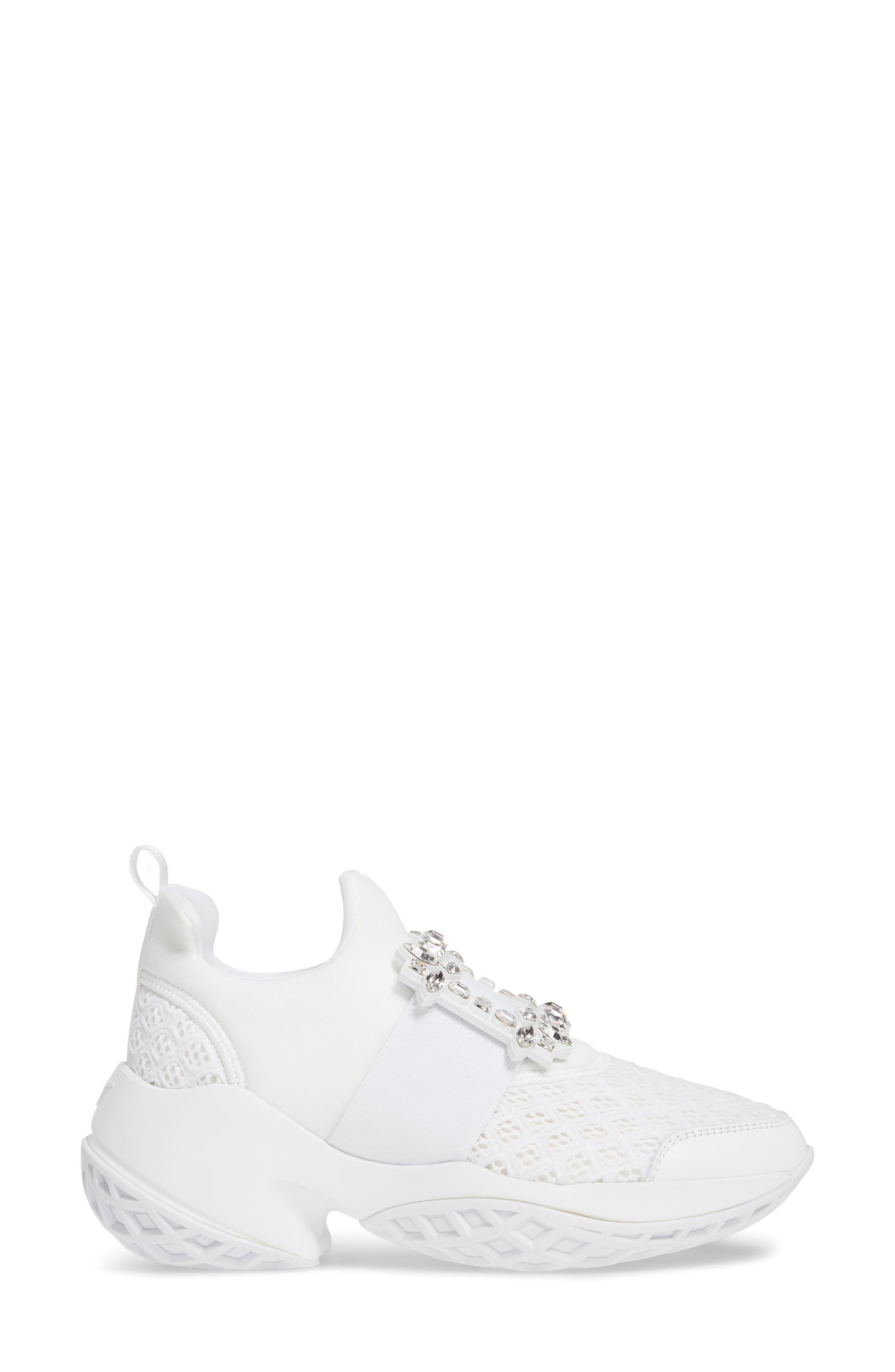 Roger Vivier Viv Crystal Buckle Slip-On Sneaker in White at Nordstrom - 3