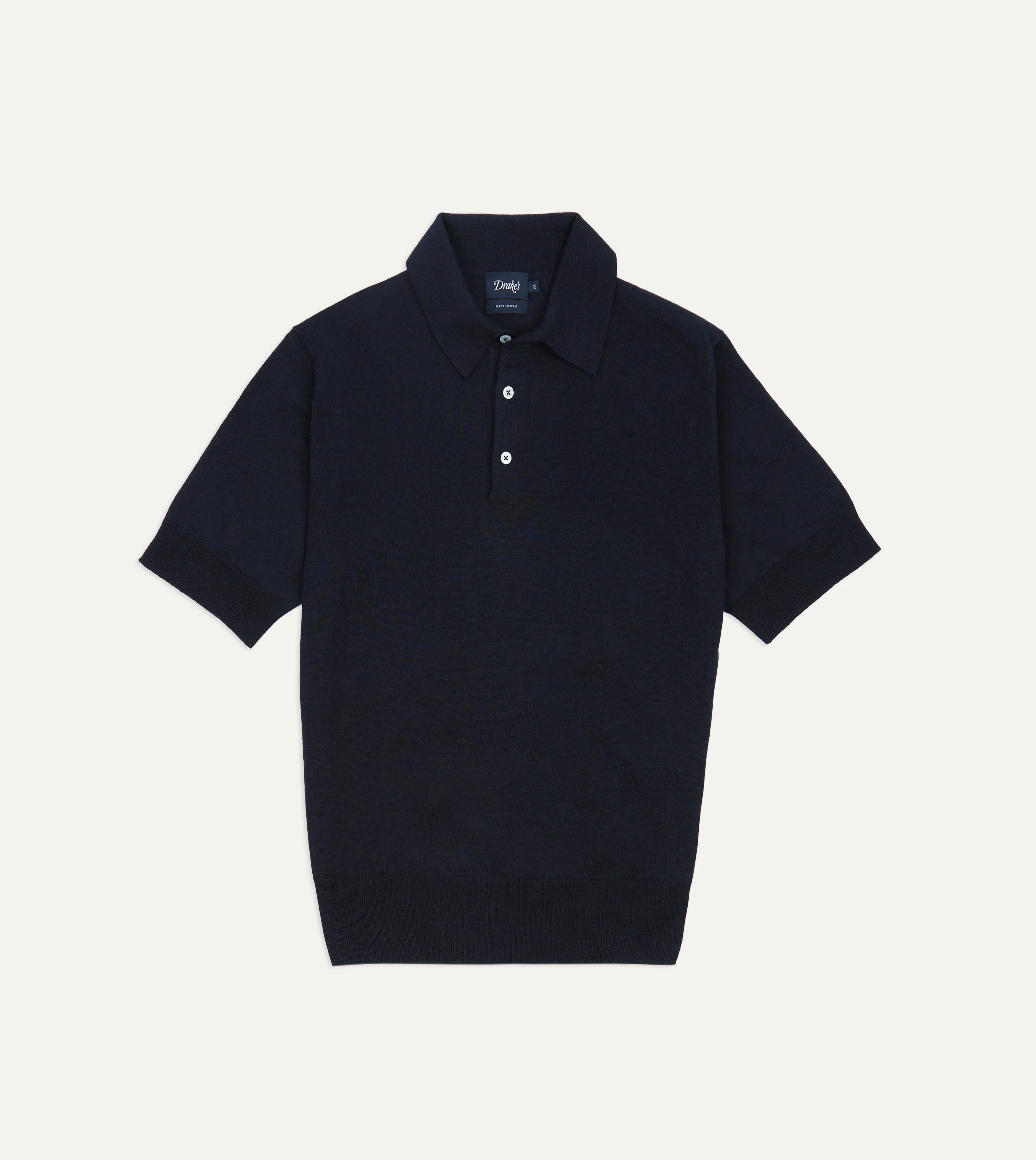 Navy Knitted Linen-Cotton Short-Sleeve Polo Shirt - 1