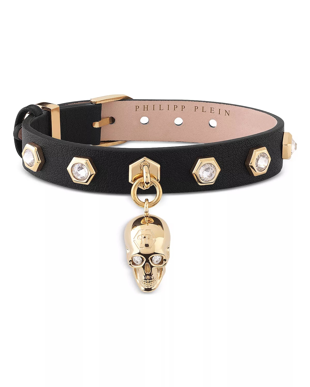 3D $kull Crystal Studded Leather Bracelet - 1