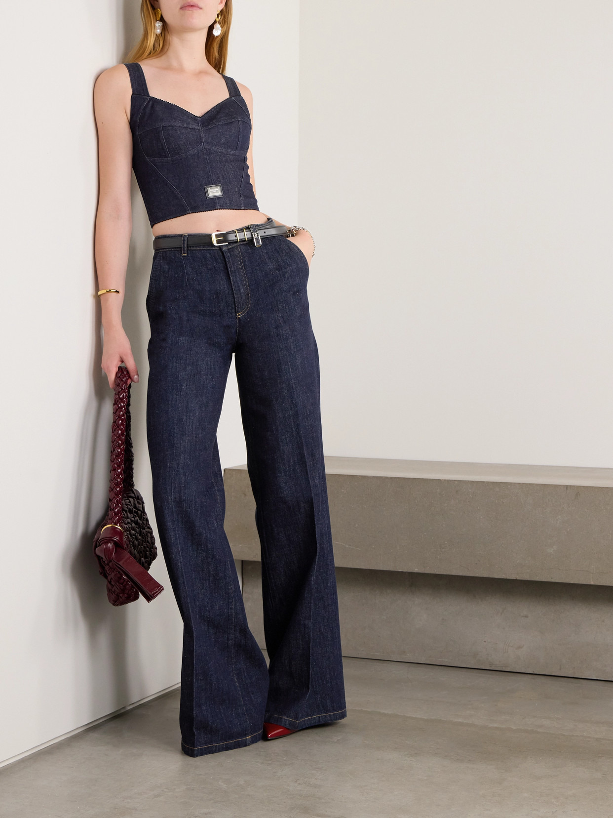 Picot-trimmed Denim Bustier Top - 2