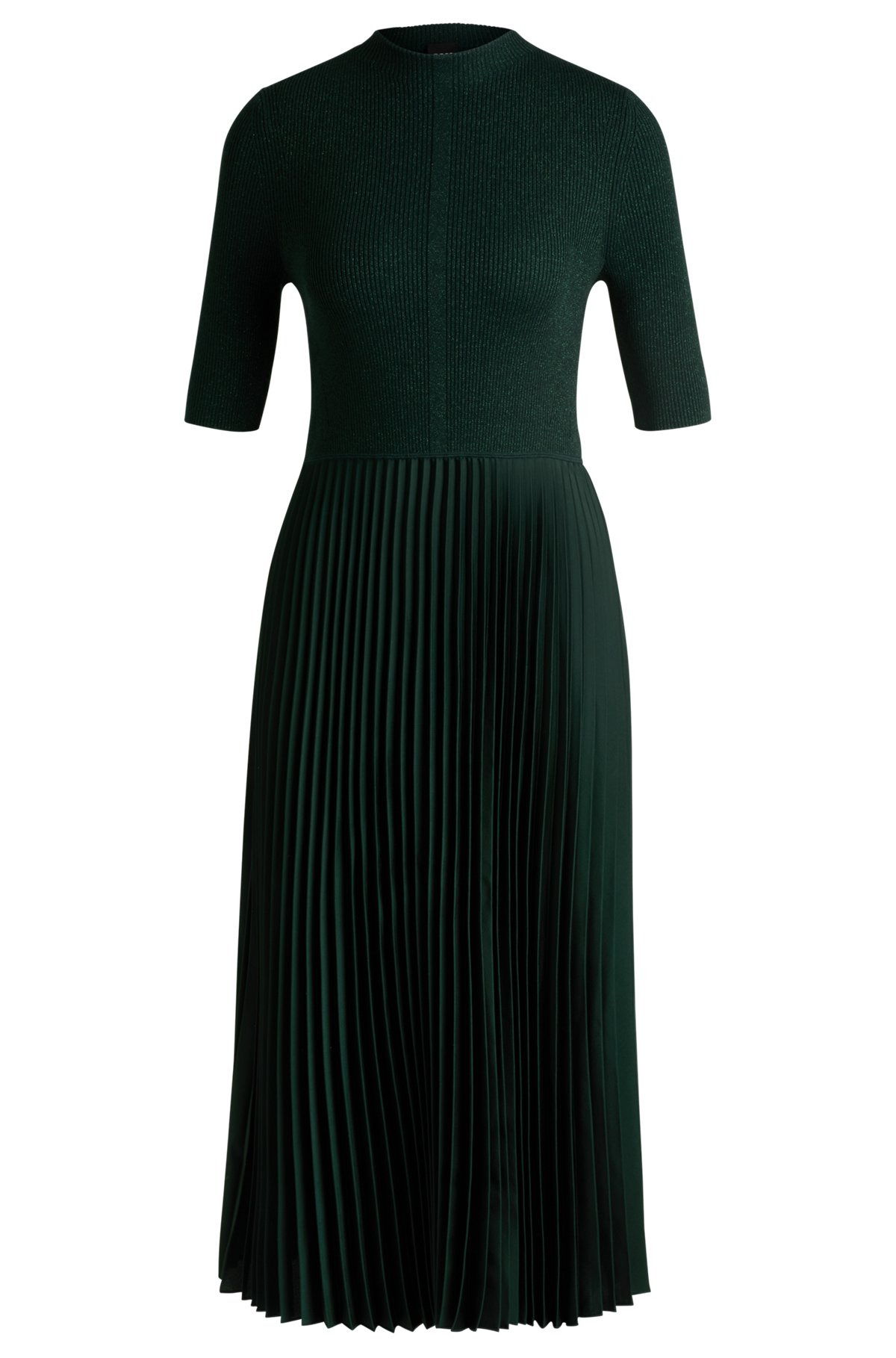 CROPPED-SLEEVE DRESS WITH PLISSÉ SKIRT - 1