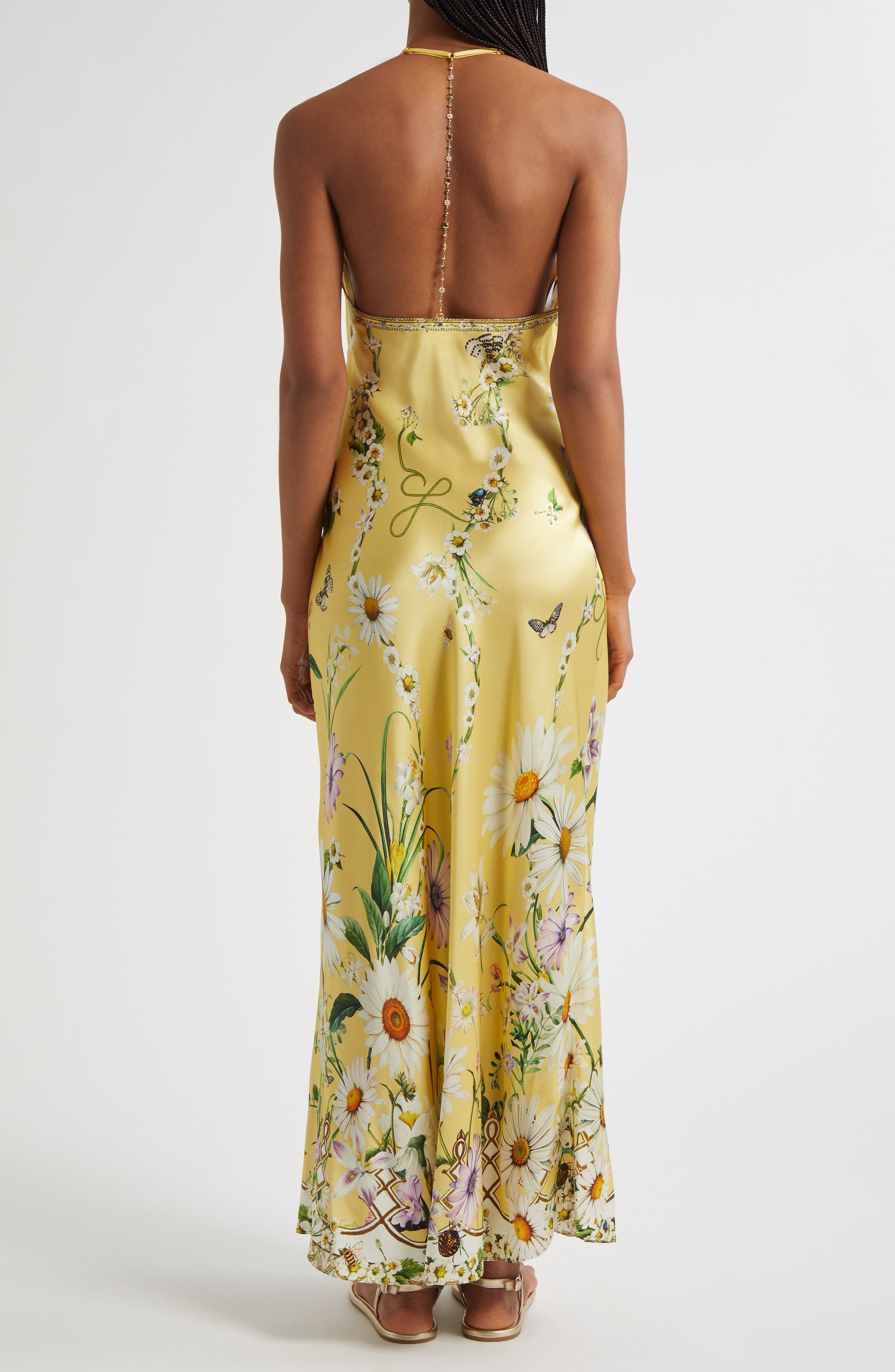 Camilla Chain Detail Bias Cut Silk Charmeuse Slipdress in Daisy Chains at Nordstrom - 2