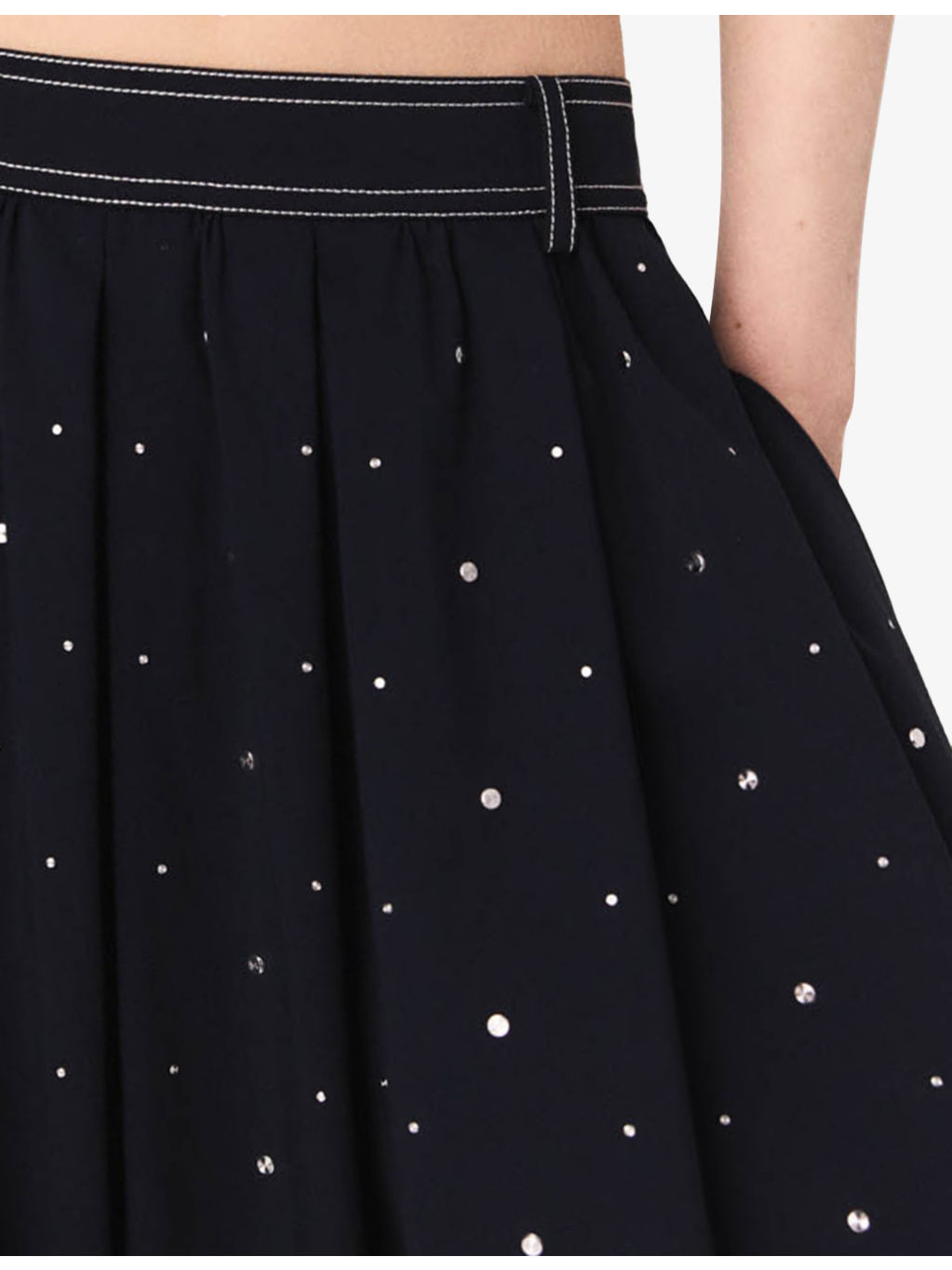 Stud-Embellished Contrast-Stitching Stretch Cotton-Blend Midi Skirt - 5