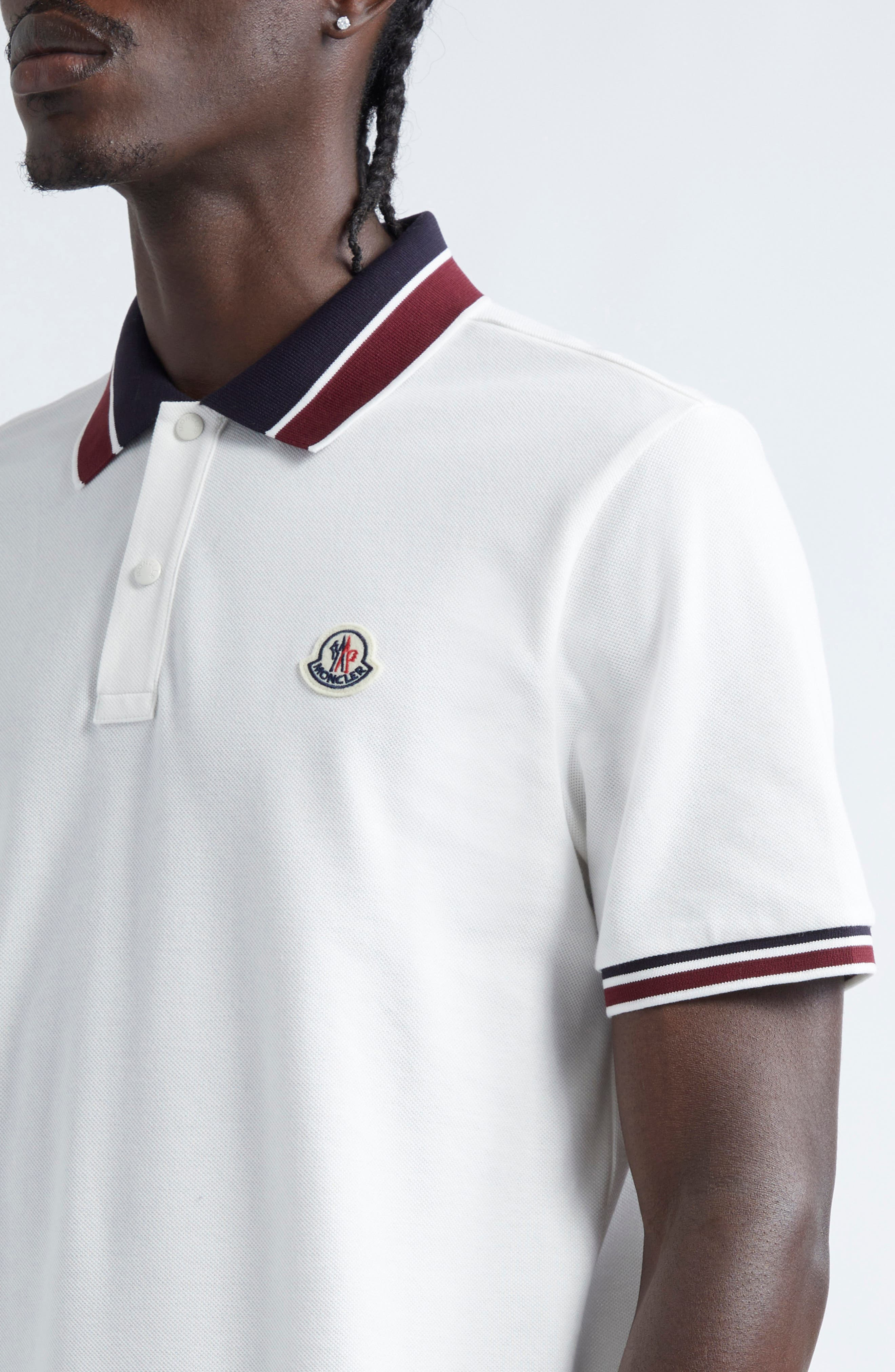 Moncler Tipped Cotton Piqué Polo in White at Nordstrom - 4