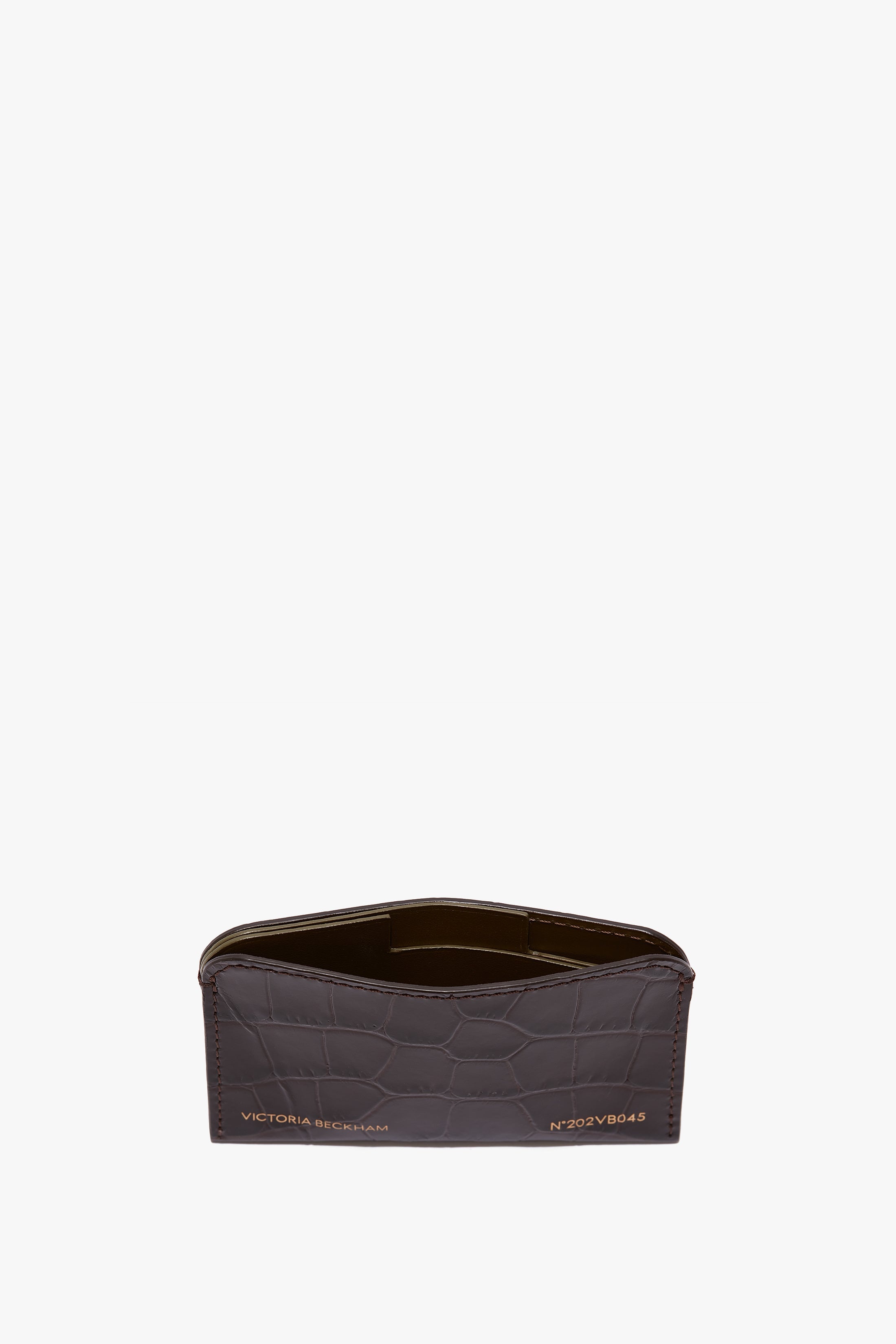 Envelope Card Holder In Espresso Croc Embossed Leather - 5