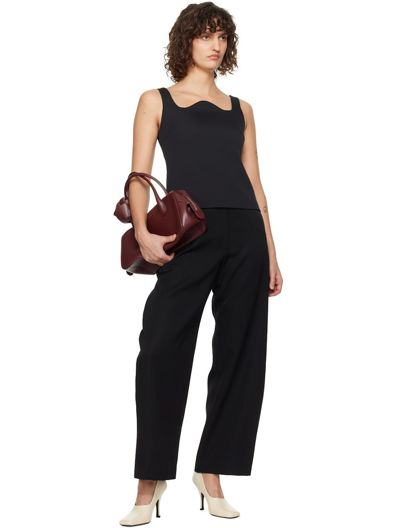 RECTO Black High-Rise Curved Legs Wool Trousers outlook