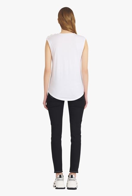 White eco-designed cotton T-shirt with flocked black Balmain logo - 3
