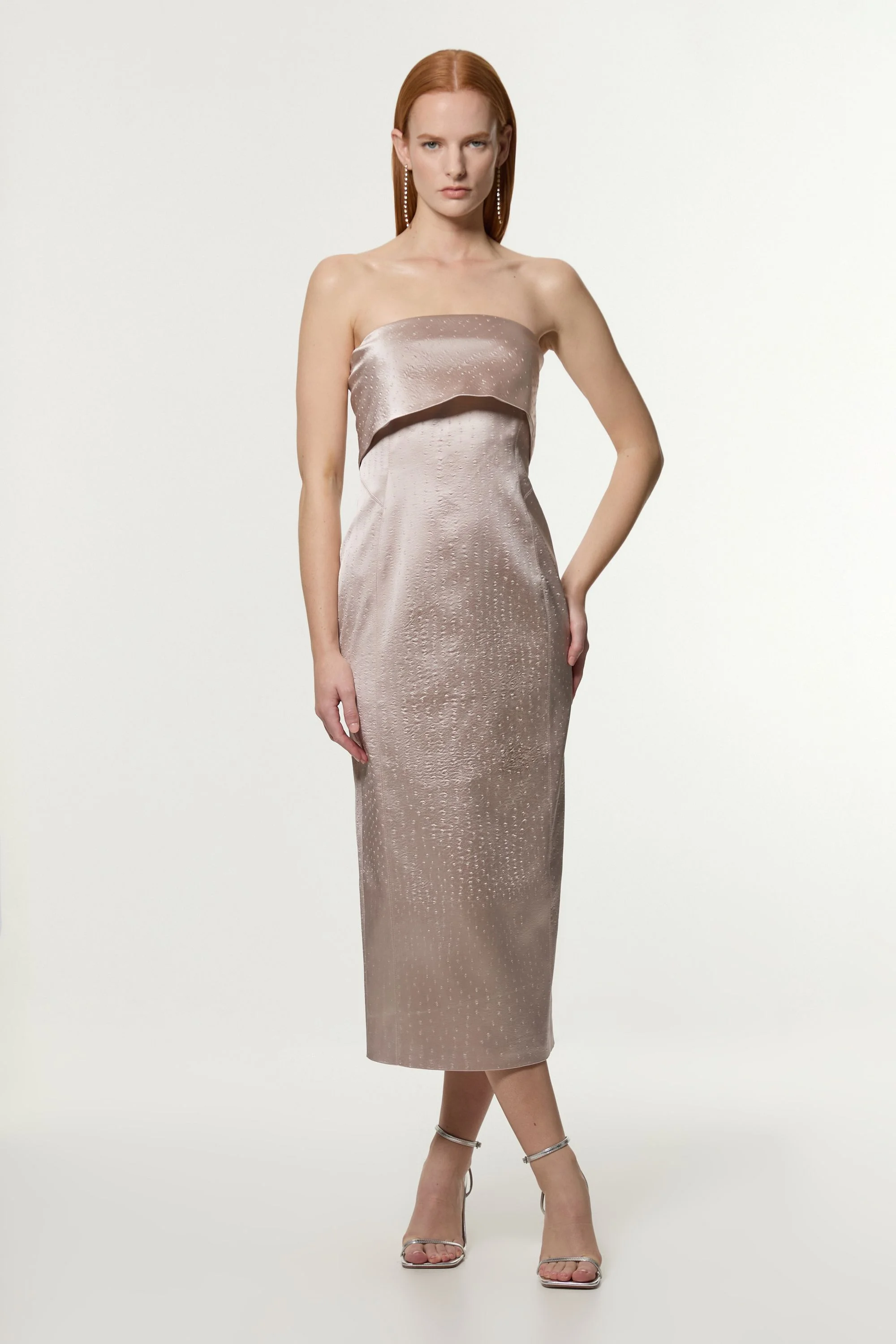 Petite Italian Structured Textured Satin Bandeau Tailored Maxi Dress - 1