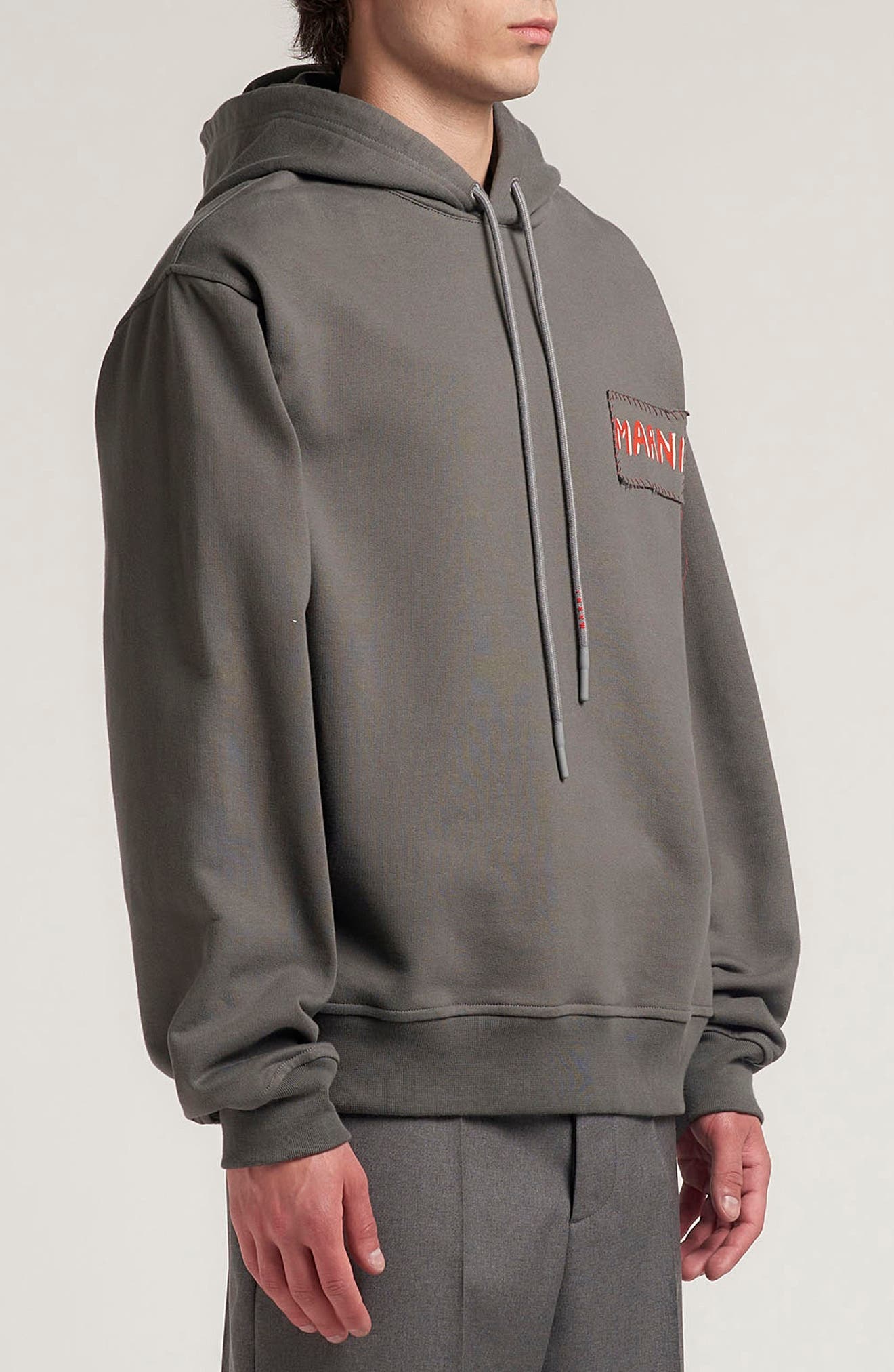 Marni Logo Patch Cotton French Terry Hoodie in Grey at Nordstrom - 3
