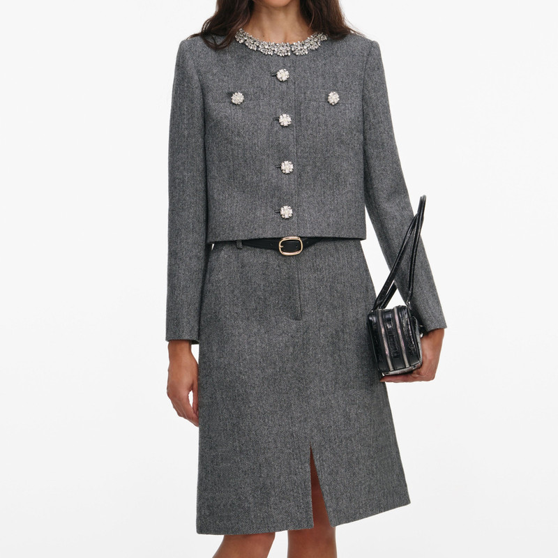 Grey Herringbone Crystal Trim Jacket 4
