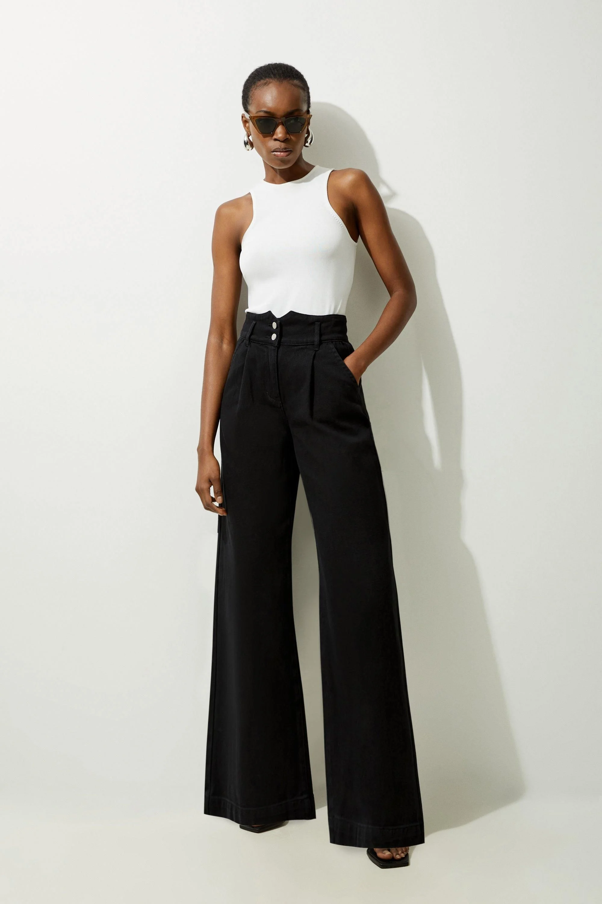 Denim Wide Leg Trousers - 1