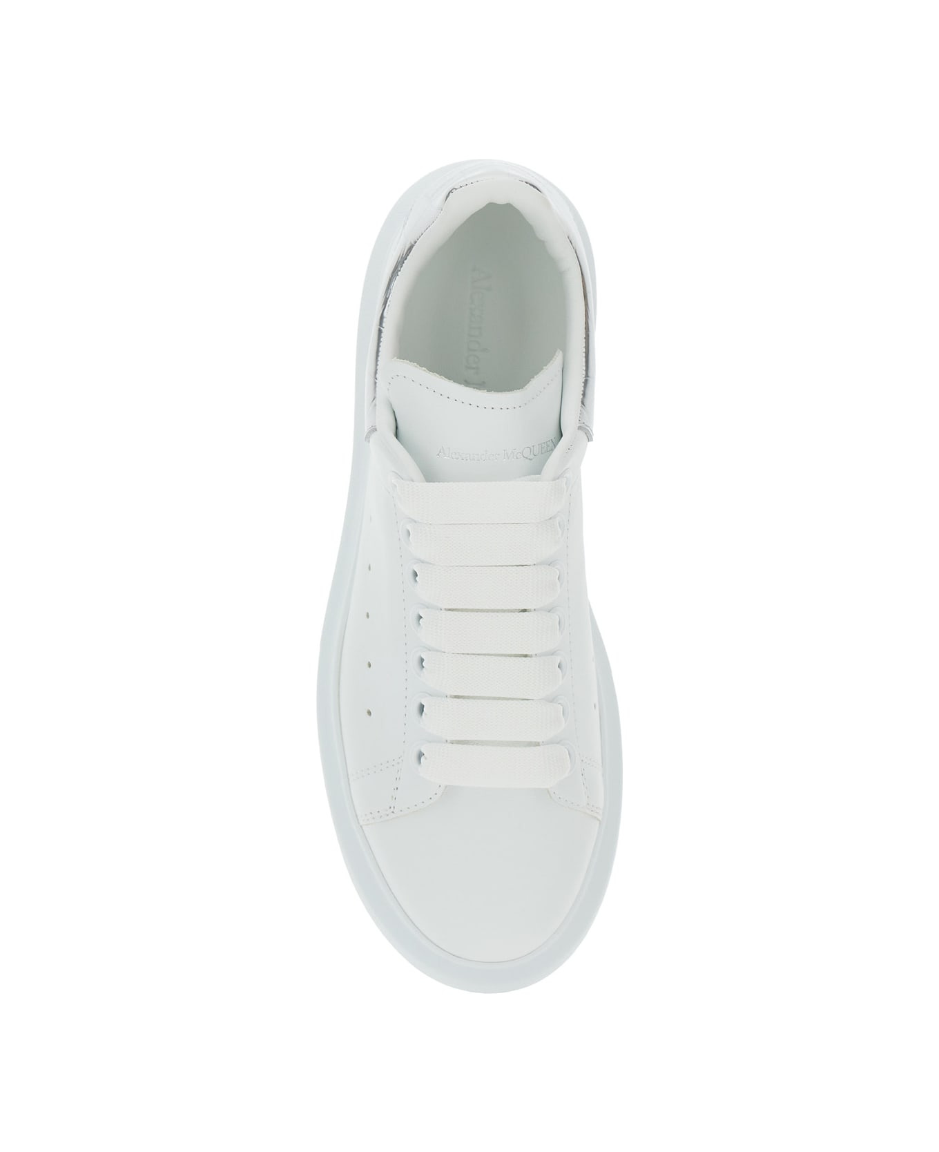 White Leather Sneakers With Silver Leather Heel - 4