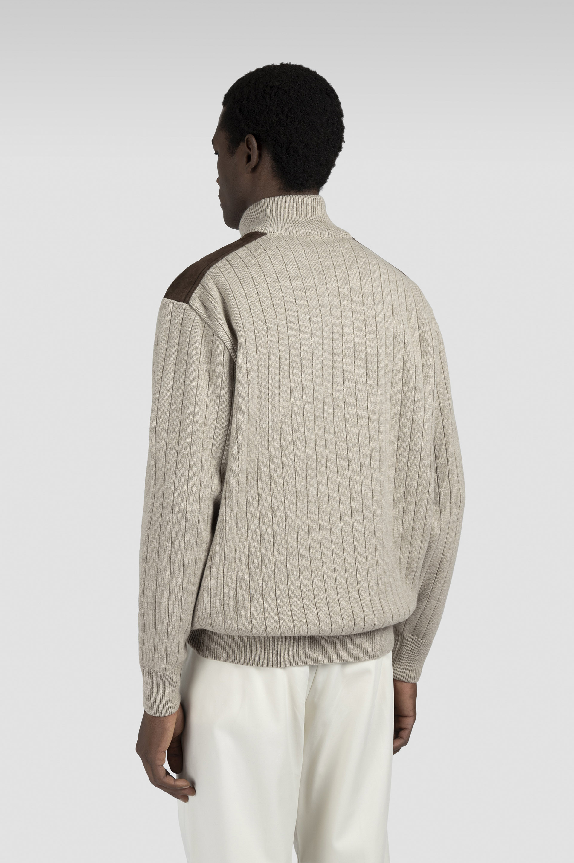 WOOL CASHMERE HALF ZIP SWEATER WITH SUEDE DETAILS - 3