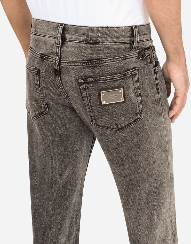 Gray slim-fit stretch jeans with small abrasions - 5