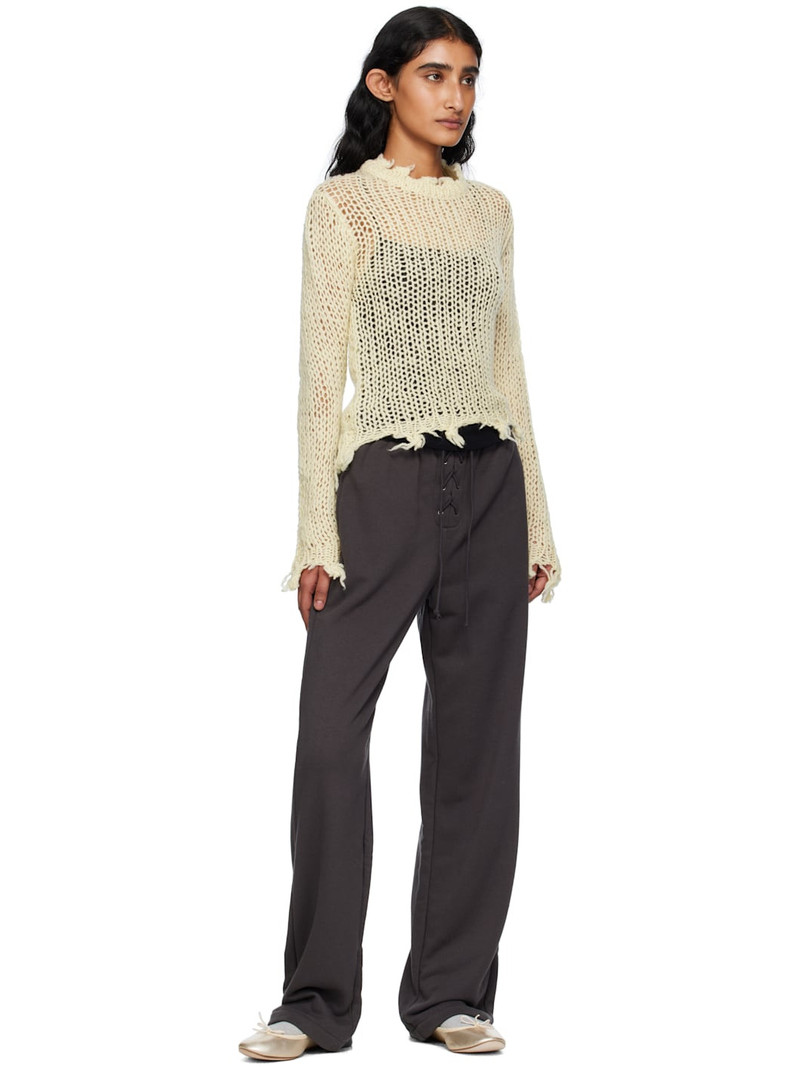 OPEN YY Beige Distressed Crop Knit Sweater outlook