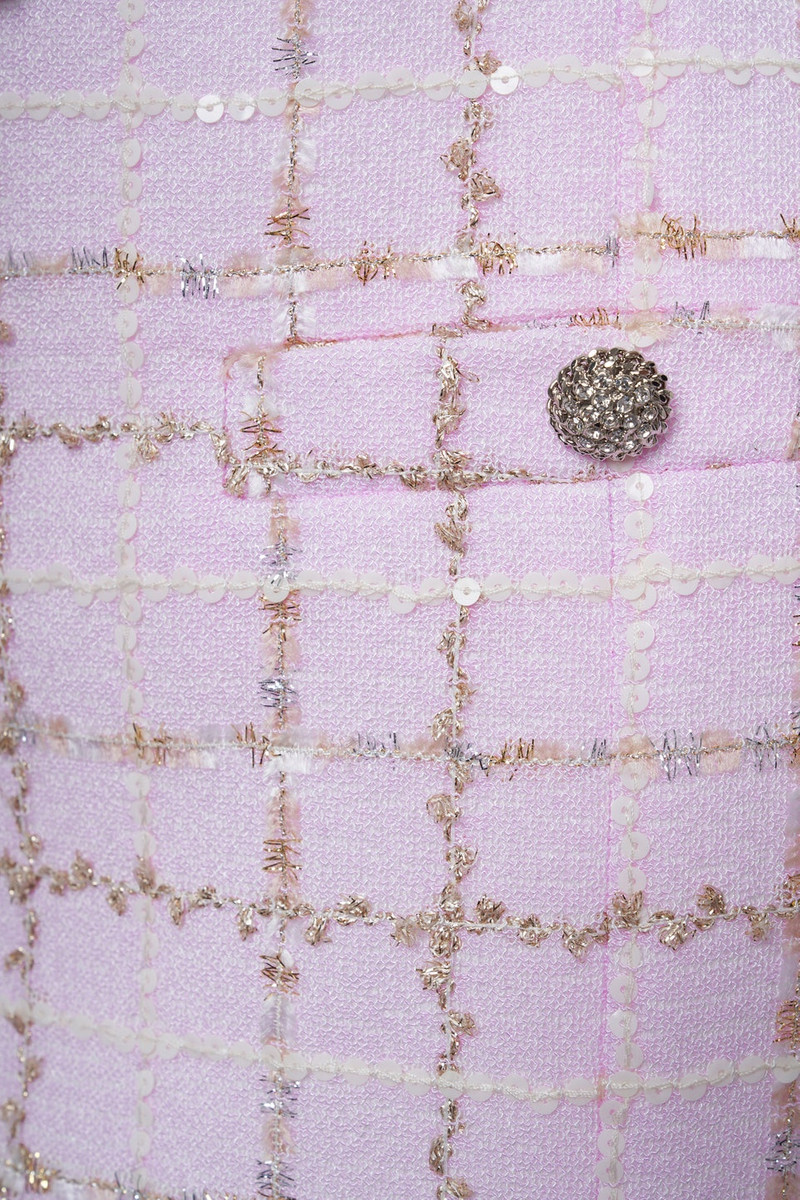 SEQUIN CHECKED TWEED LOW WAIST MIDI SKIRT W/ BELT 3