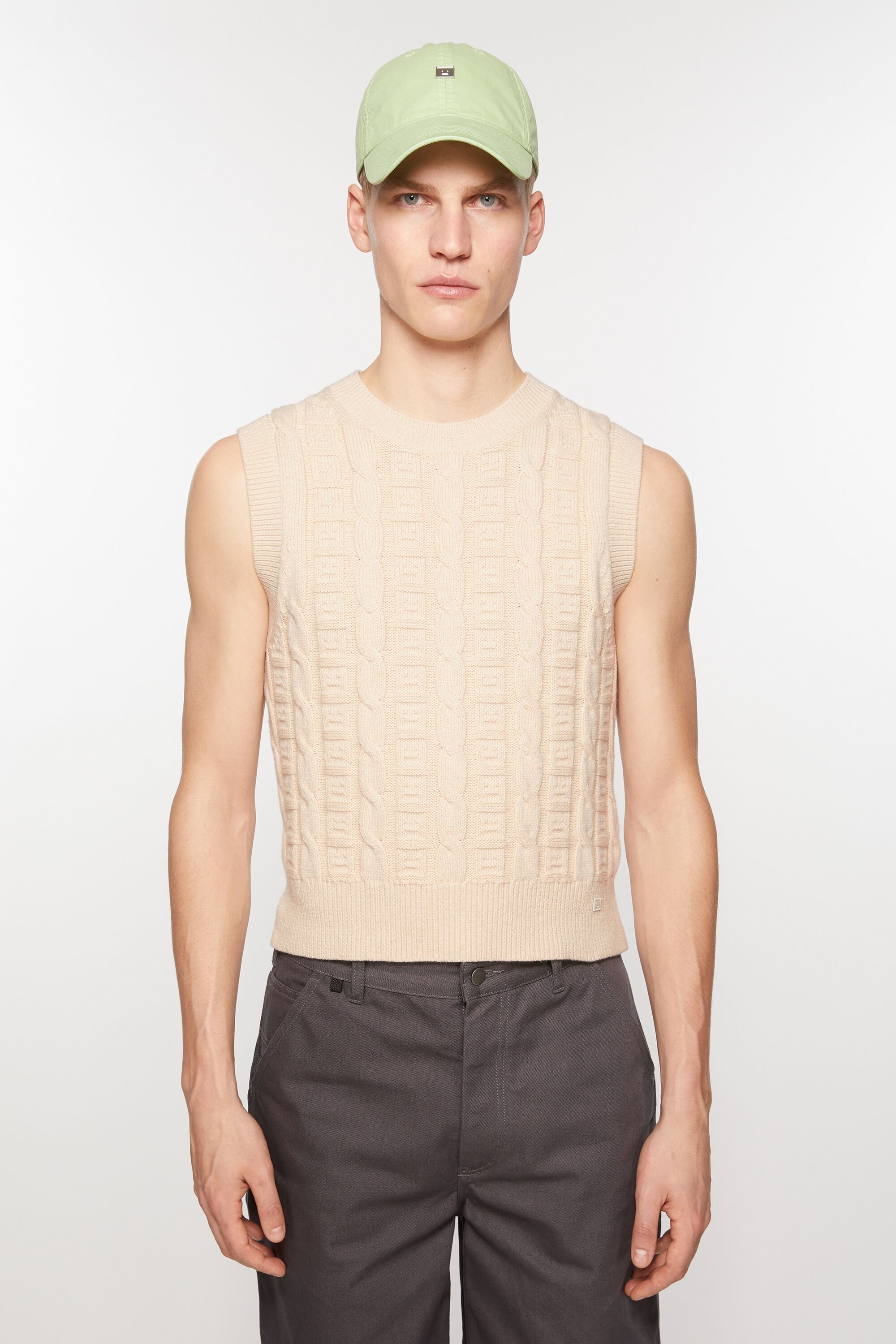 Cable wool sleeveless jumper - Oatmeal melange - 2