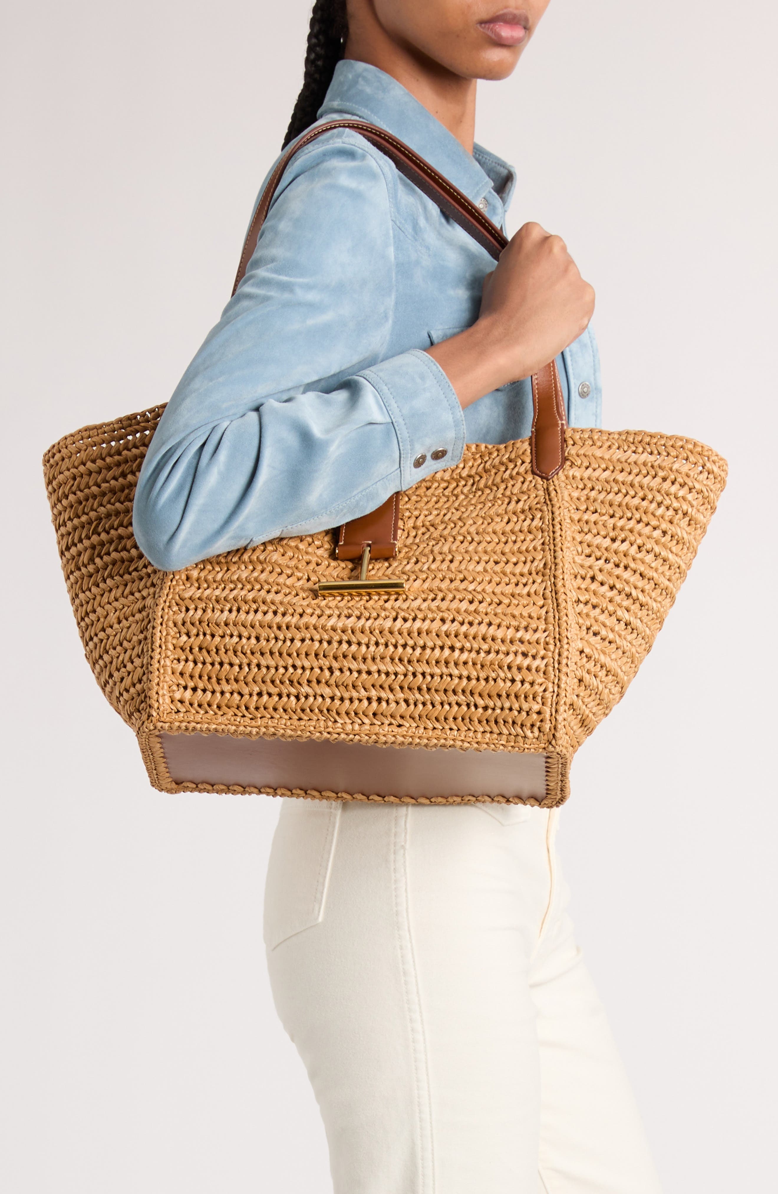 TOM FORD Medium Tara Raffia Tote in 3Jb10 Vanilla/Cuoio at Nordstrom - 2