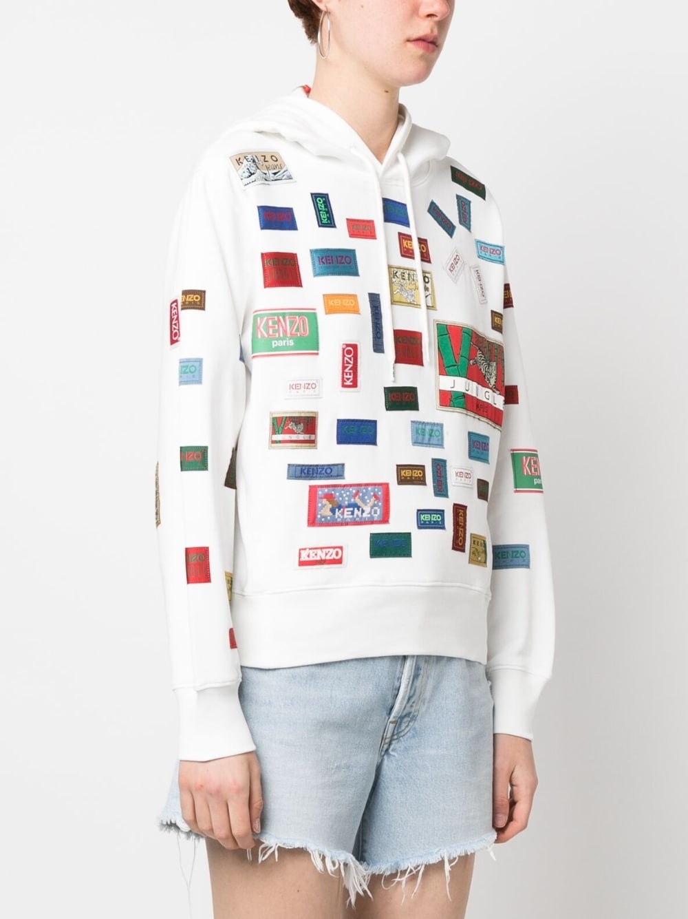 Labels printed cotton hoodie - 3