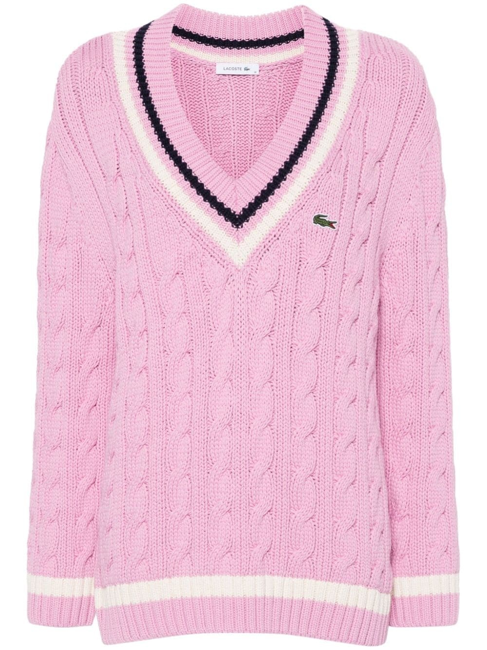 logo-embroidered cable-knit jumper - 1