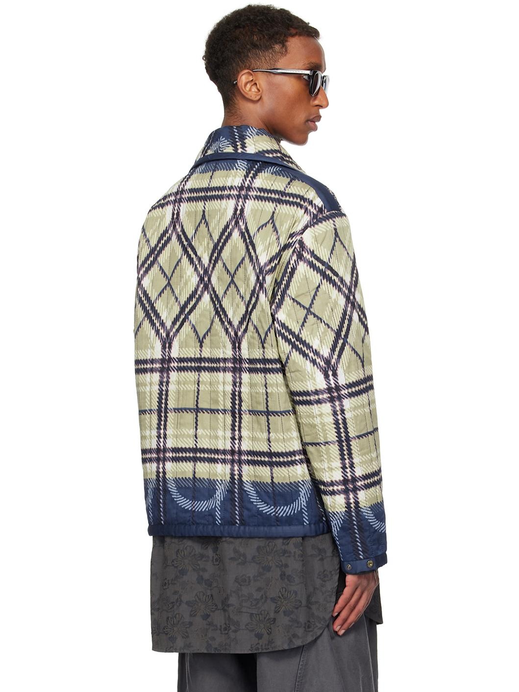 Beige & Navy Quilted Plaid Fade Jacket - 3