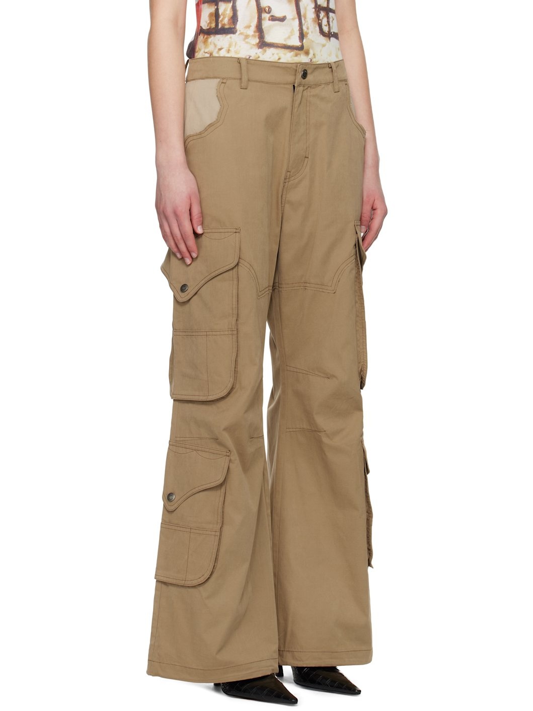Beige Waxed Utility Pocket Cargo Pants - 2