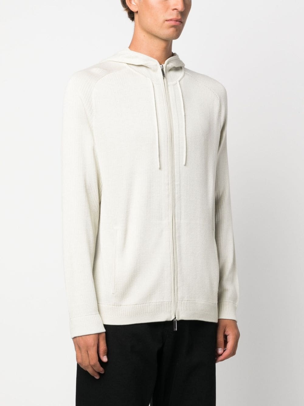 ribbed-knit zip-up hoodie - 3