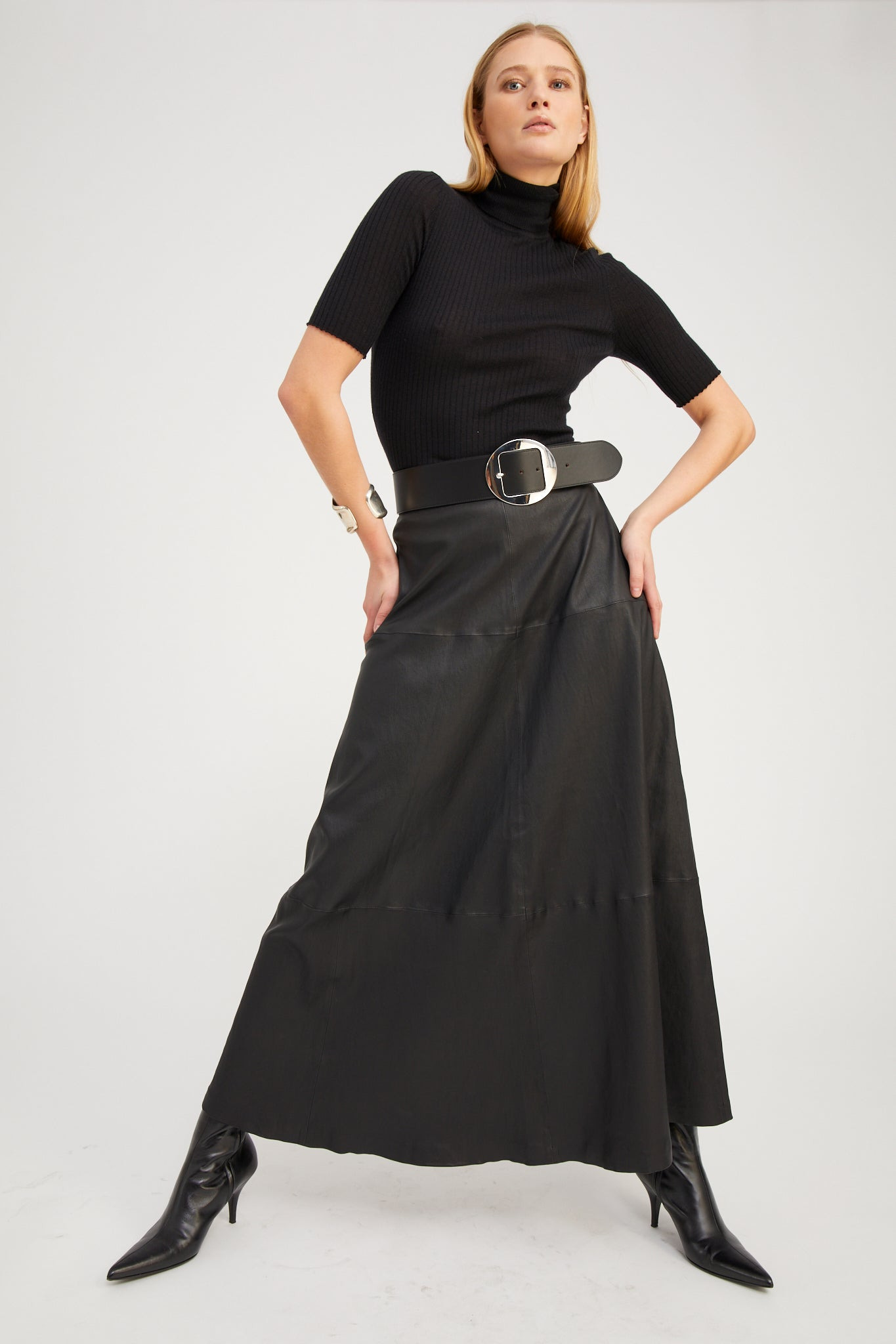 BLACK LEATHER JULIA SKIRT - 4