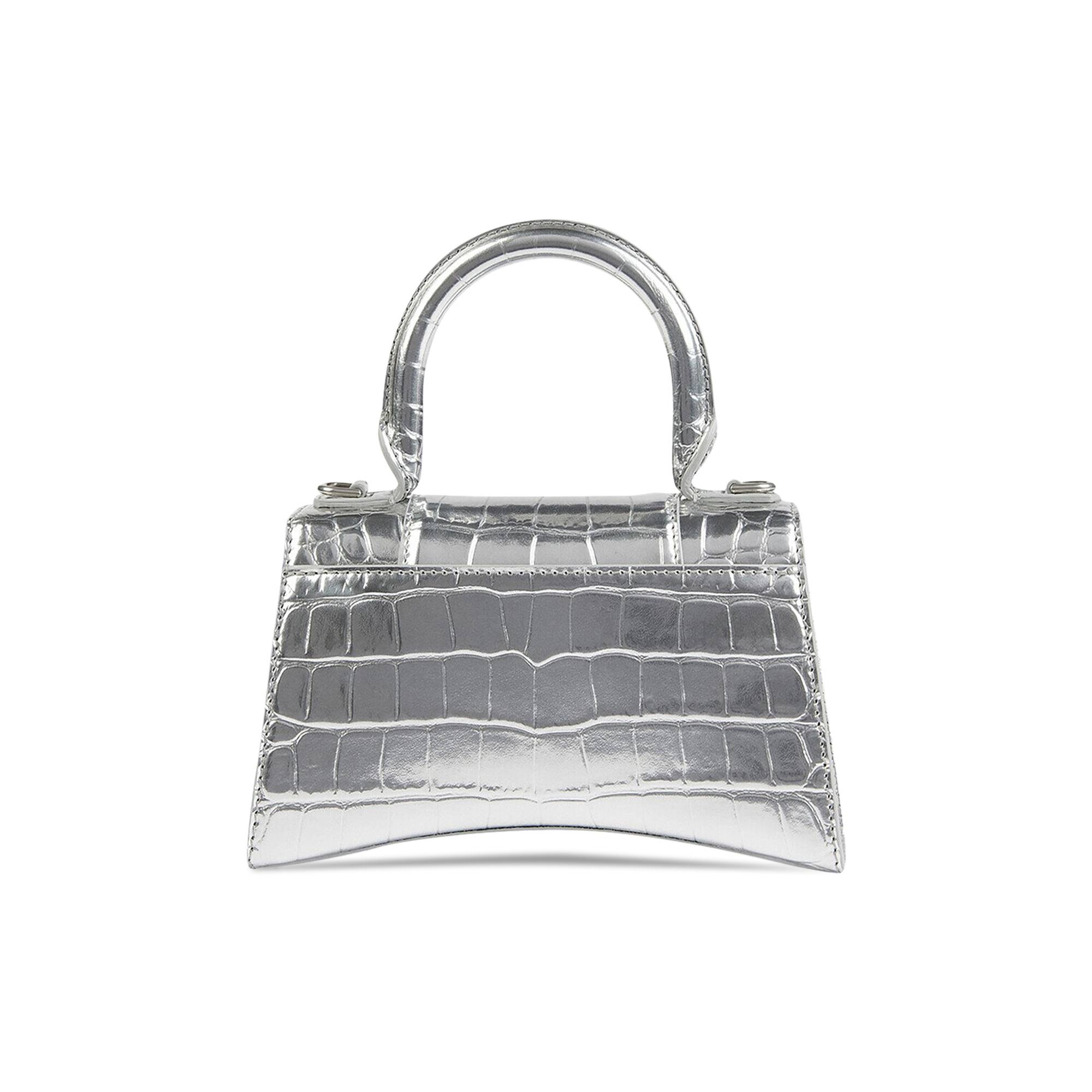 Balenciaga Crocodile Embossed XS Hourglass Handbag In Silver - 2