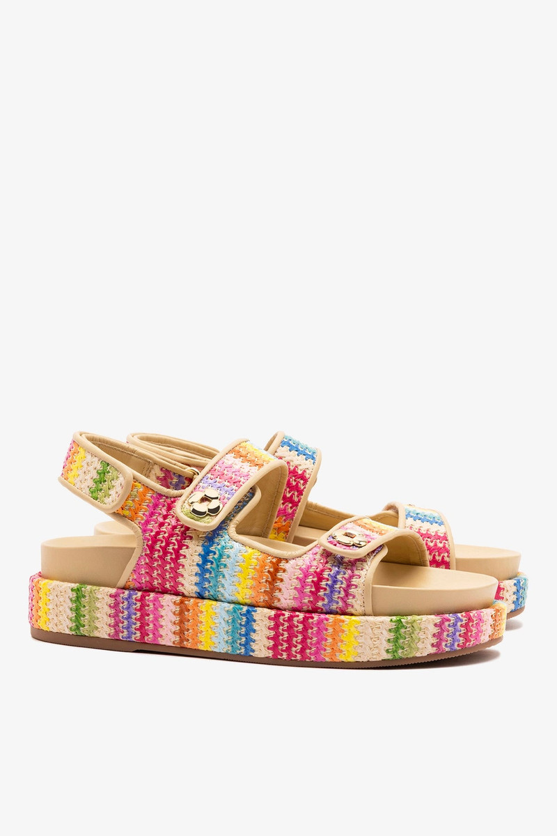 Jetty Sandal In Pink Raffia Lace and Beige Leather 3