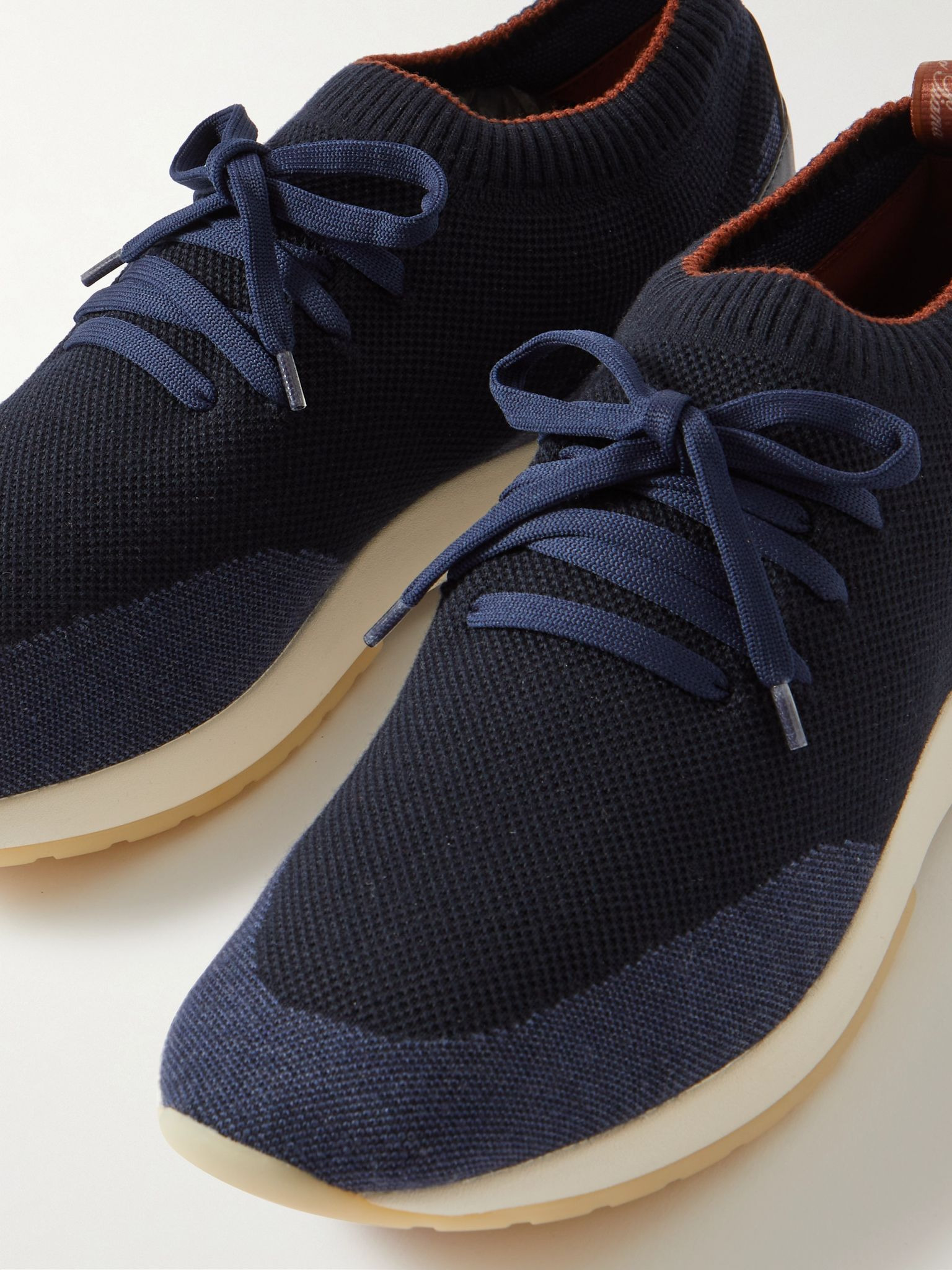 360 Flexy Walk Leather-Trimmed Knitted Wool Sneakers Navy - 6
