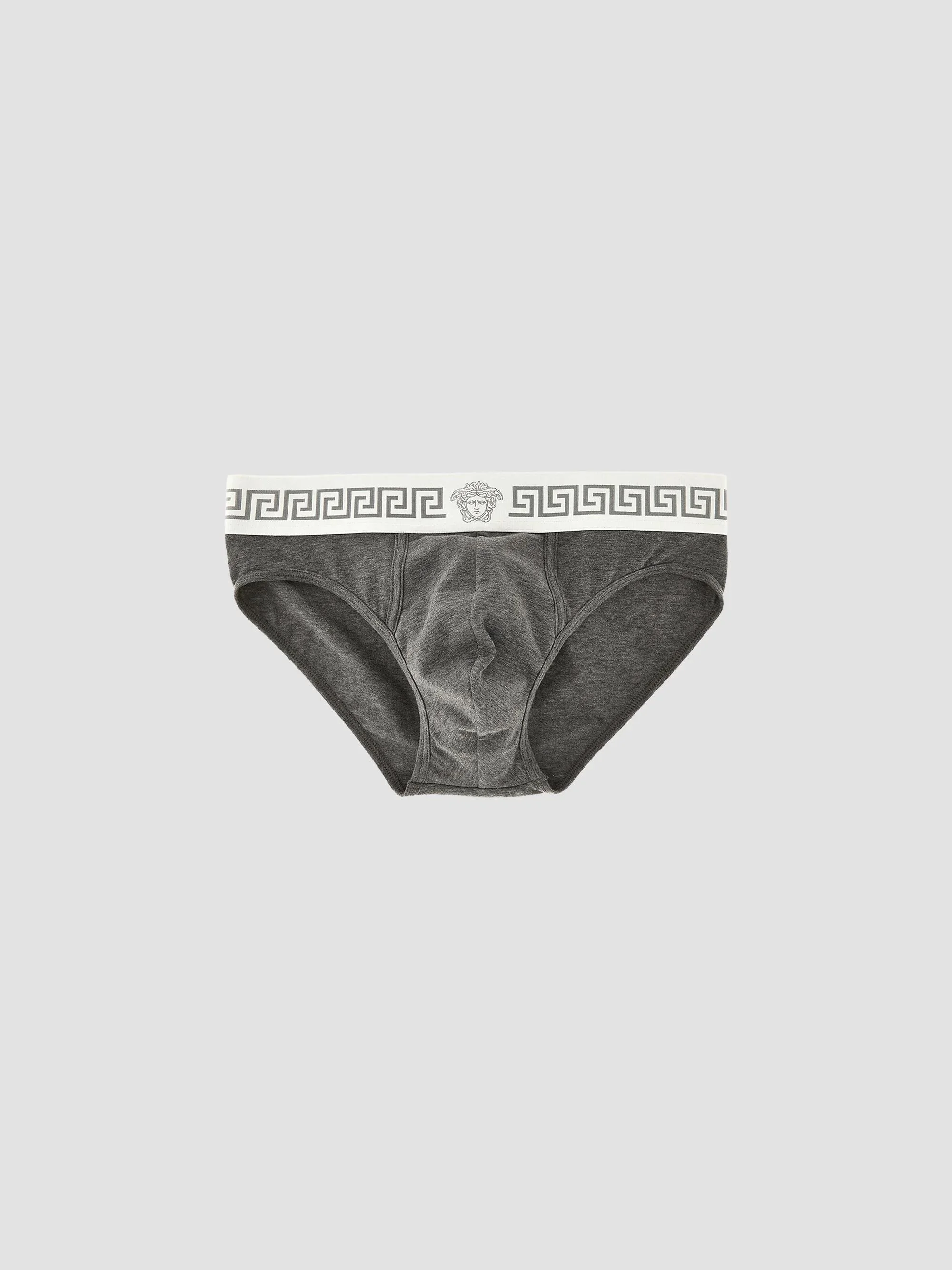 Men's Medusa Head Greco-Trim Jersey Brief - Grey Melange Bianco Palladio - 1