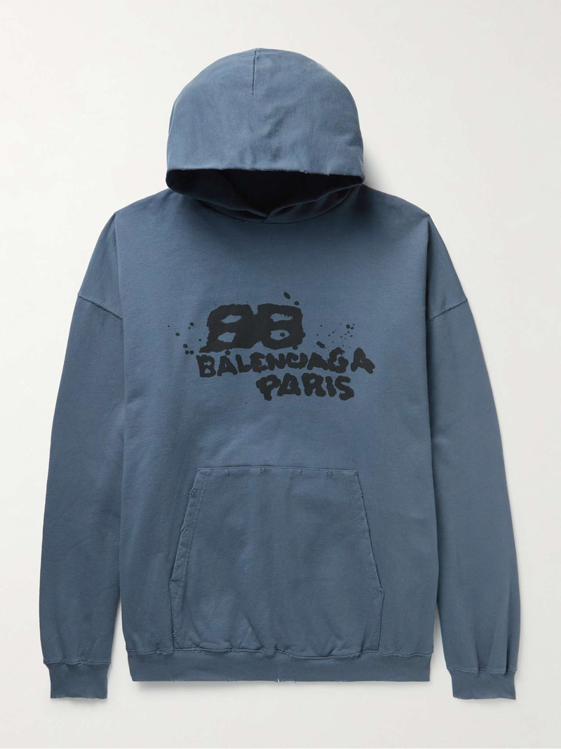 Oversized Distressed Logo-Print Cotton Hoodie - 1