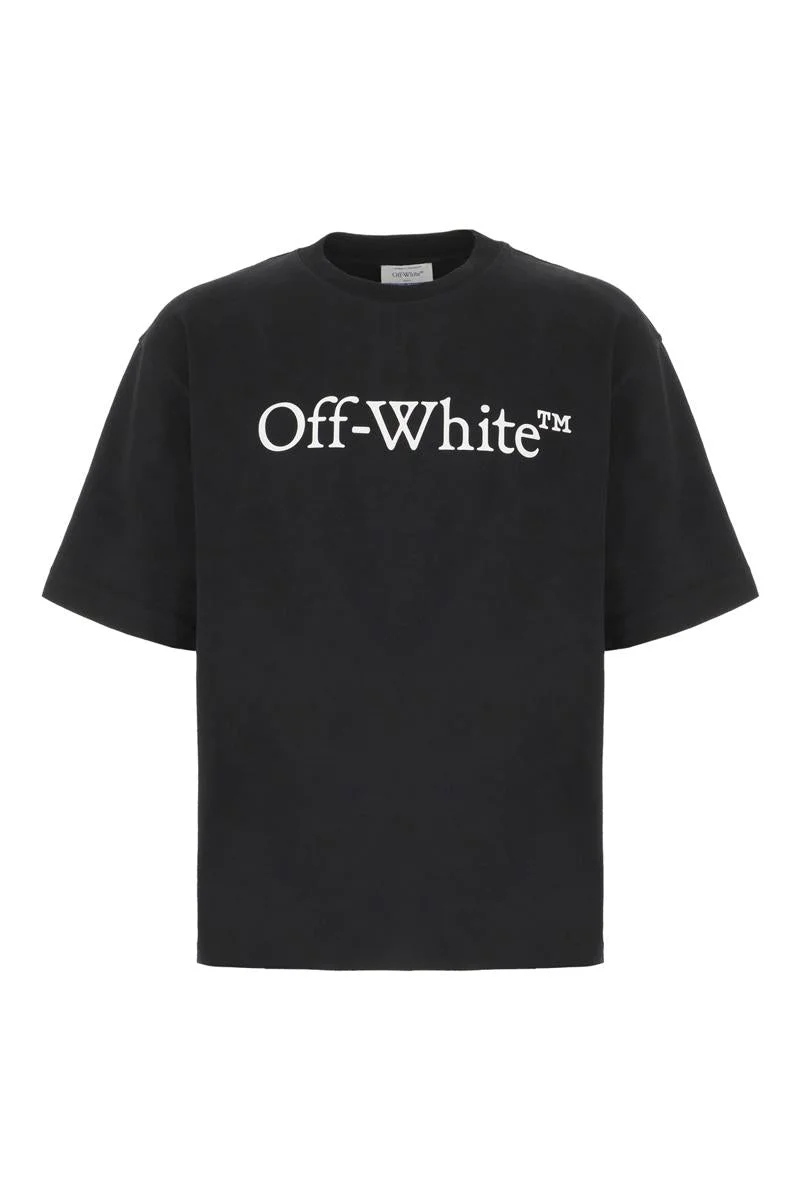 Off-White OFF-WHITE BLACK COTTON T-SHIRT WITH WHITE FRONT PRINTED LOGO. - 1